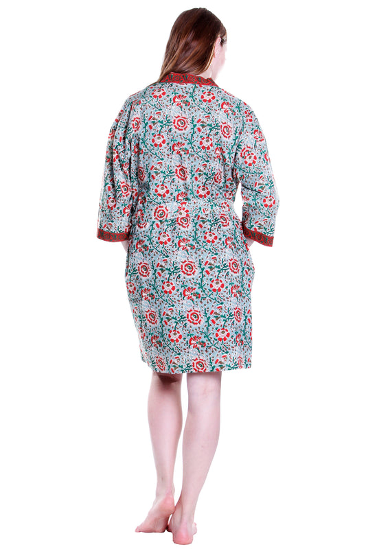 Printed Short Cotton Robe - La Cera