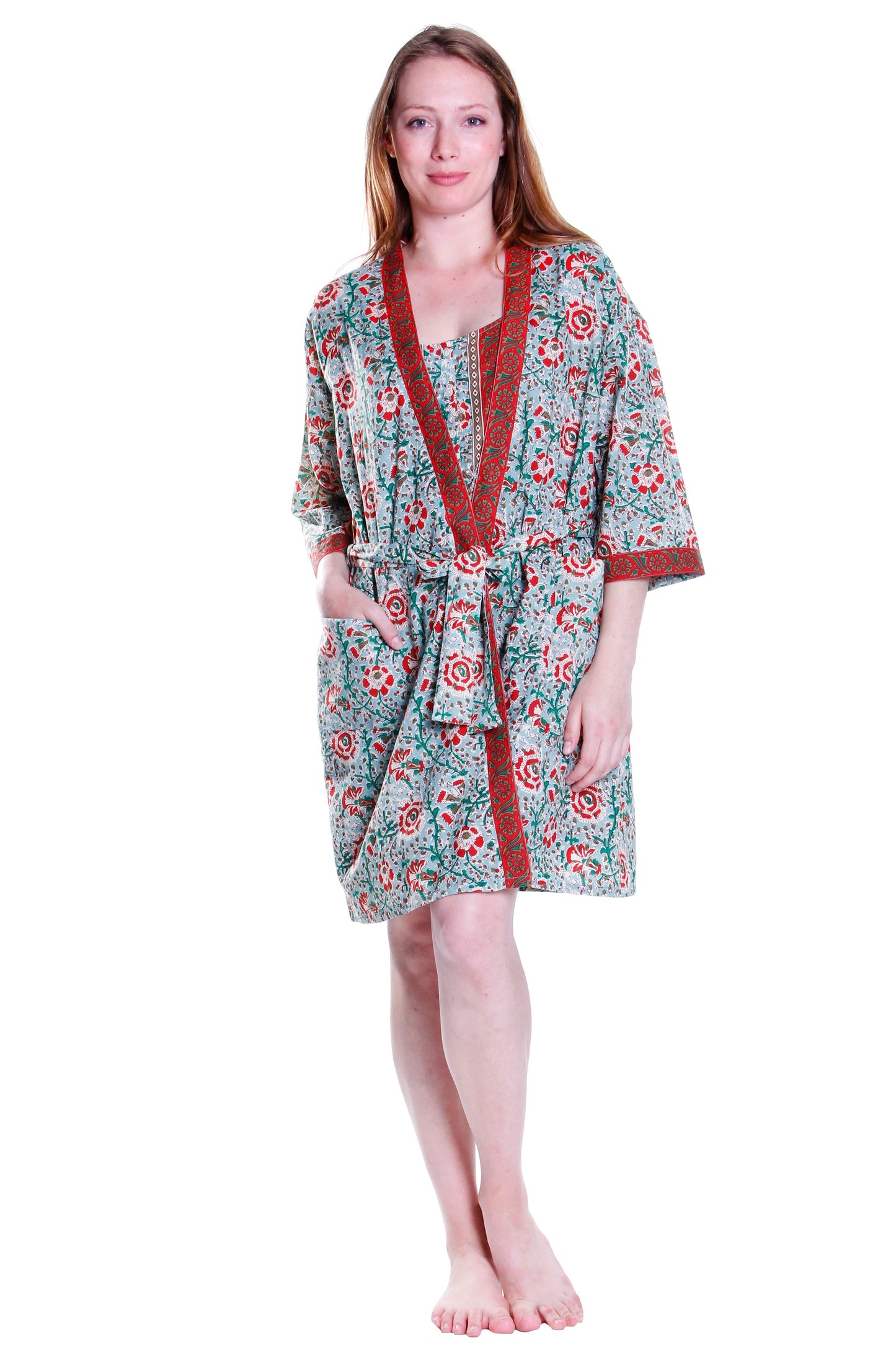 Printed Short Cotton Robe - La Cera