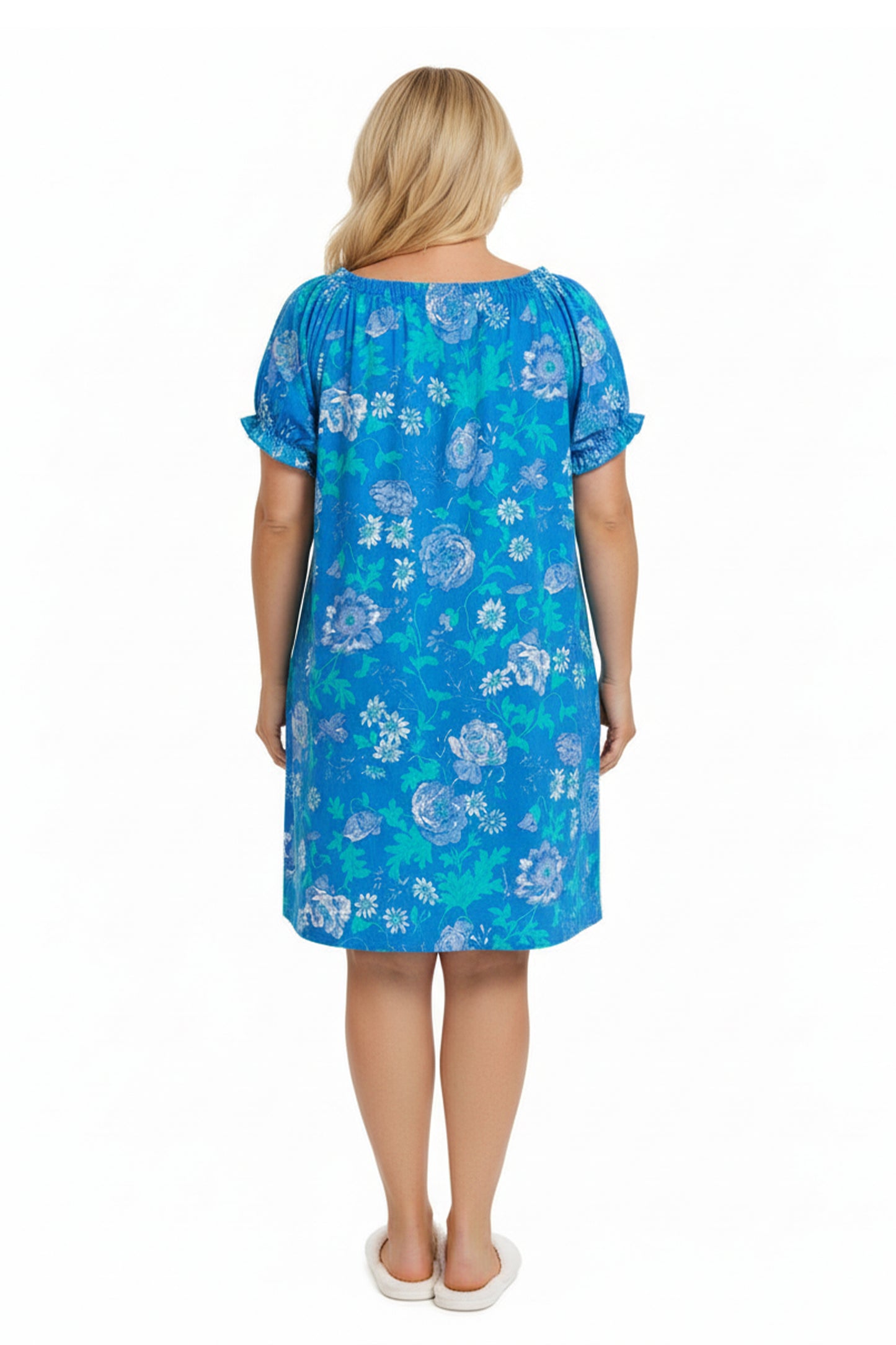 La Cera Plus Size Drawstring Neckline Floral Chemise