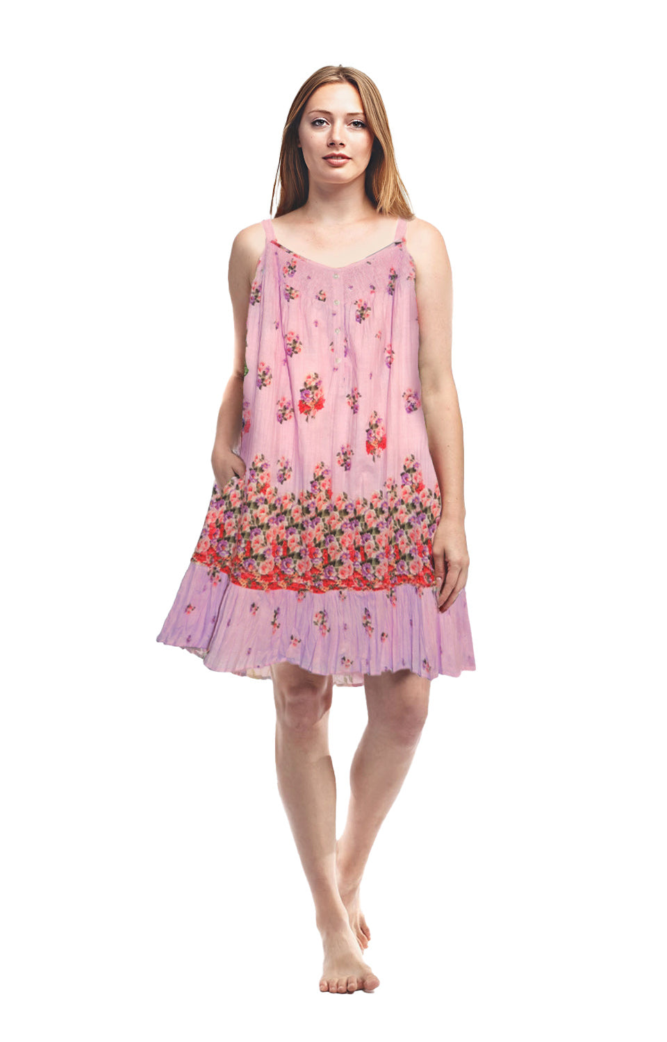 La Cera Floral Border Print Chemise - La Cera