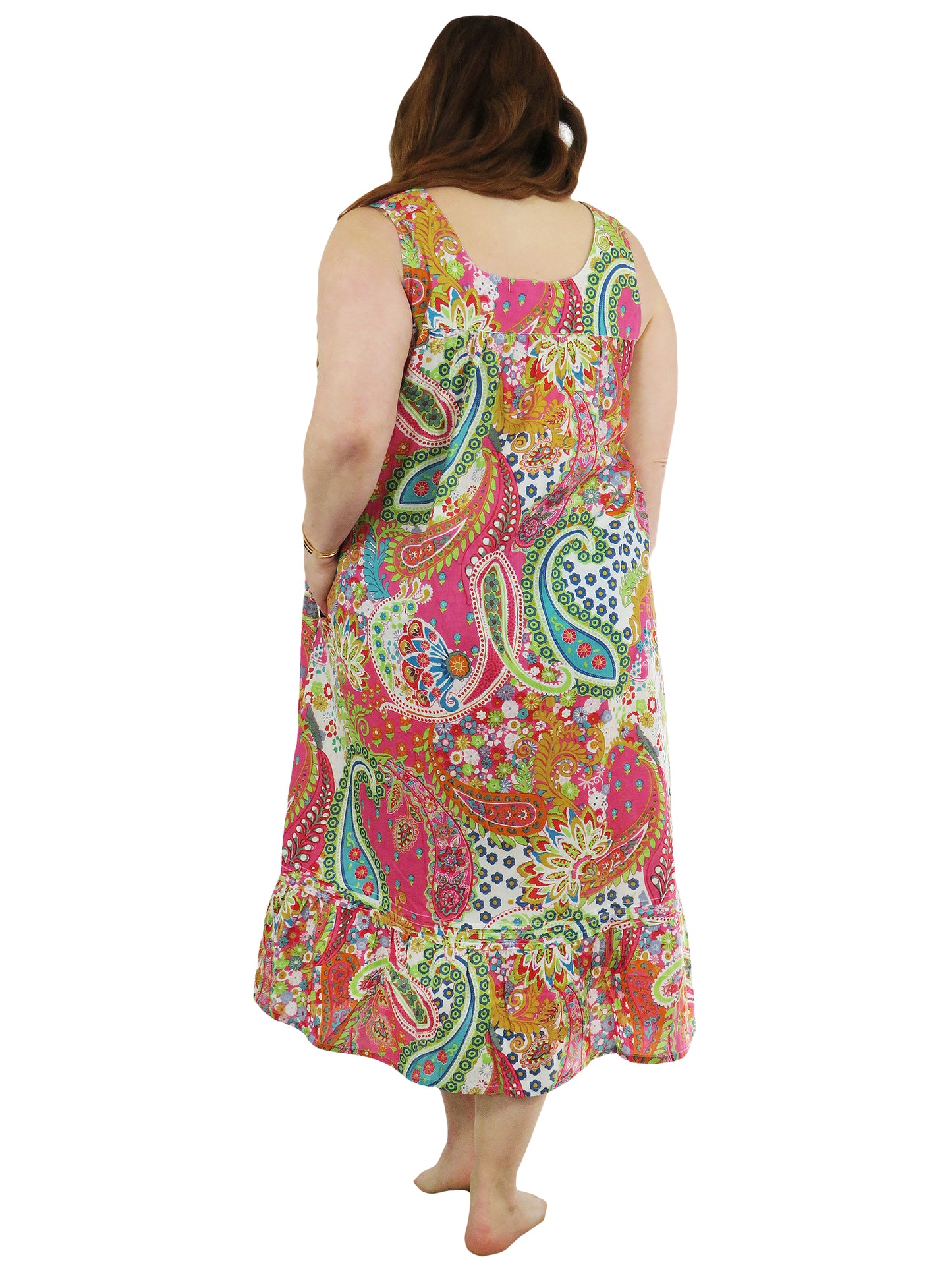 Vibrant Print Sweetheart Neck Gown with Pockets - Plus Size