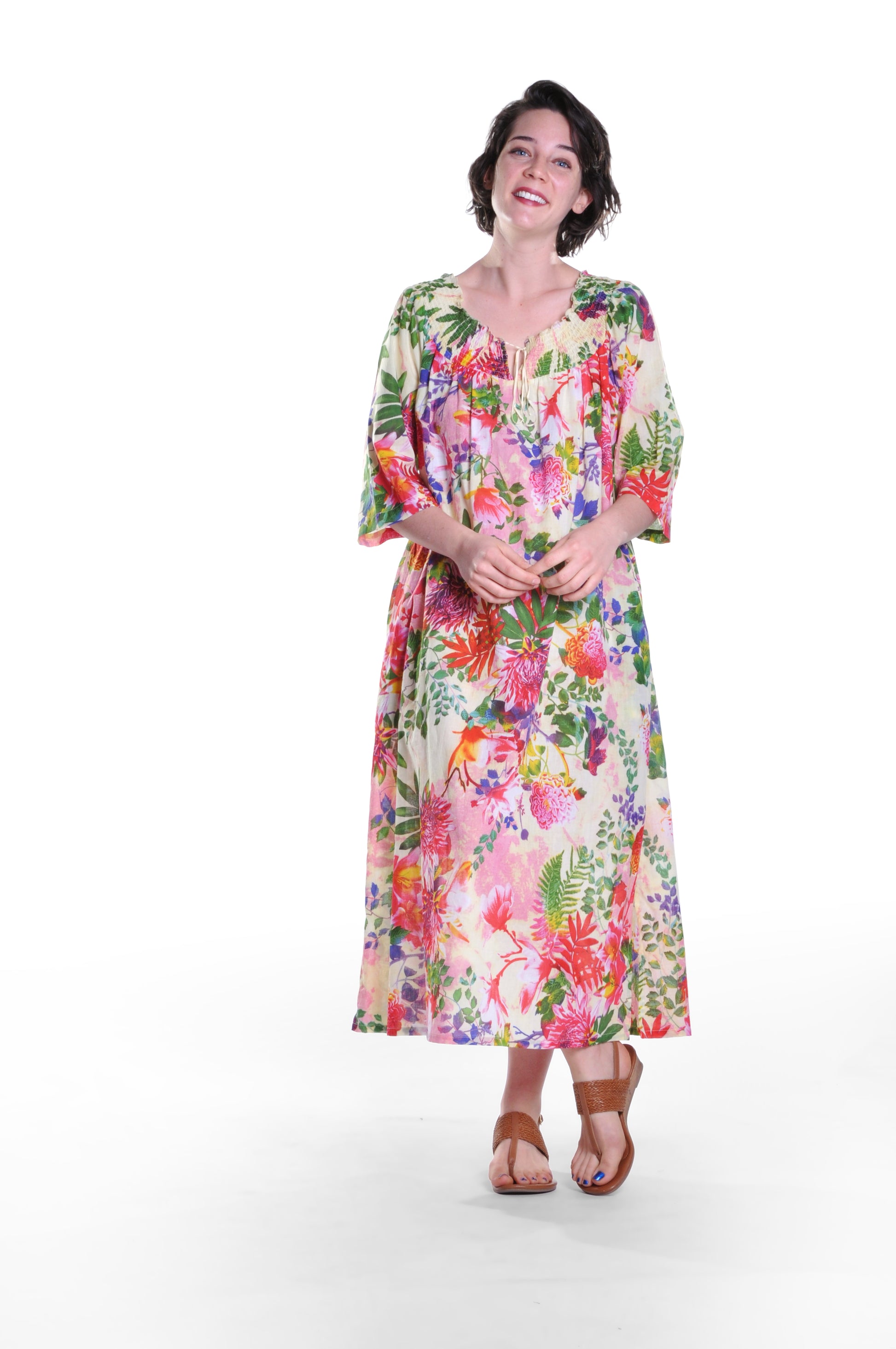 100% Cotton Tropical Floral Nightgown - La Cera