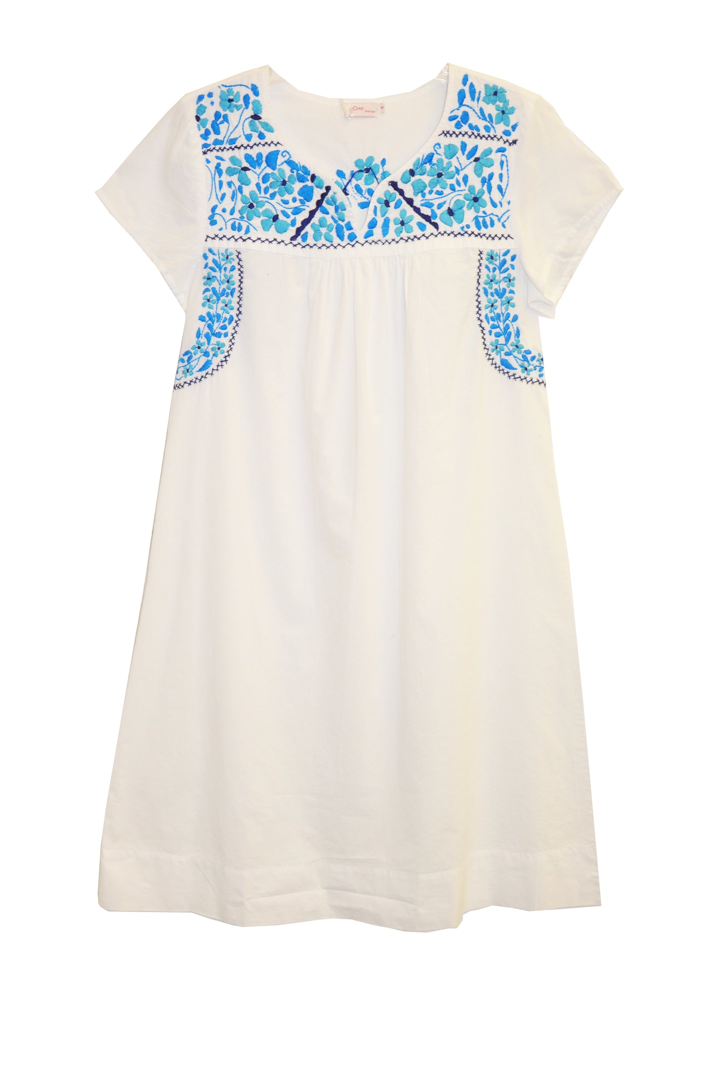 100% Cotton Cap Sleeve Embroidered Dress - La Cera