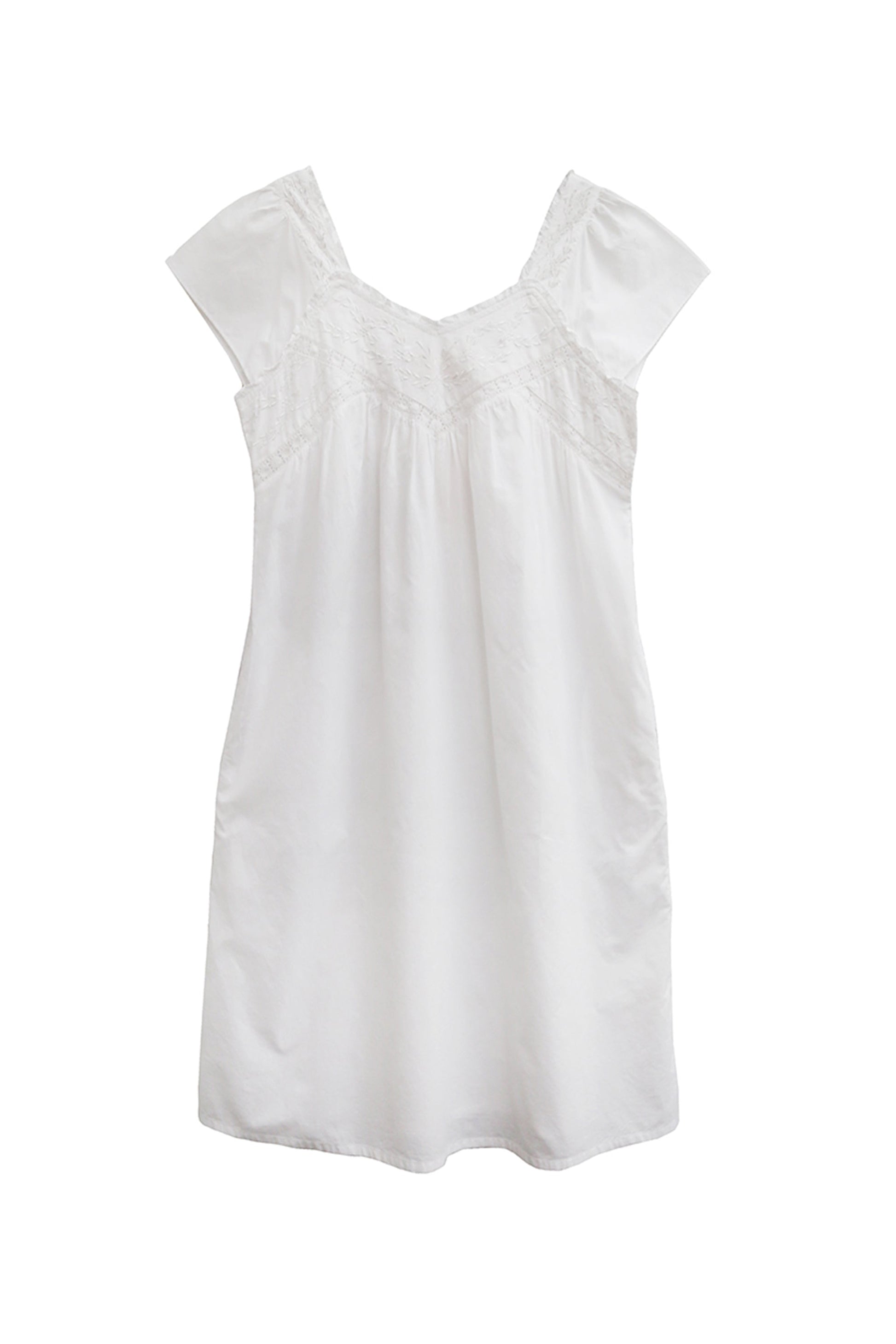 La Cera 100% White Cotton Embroidered Sweetheart Chemise - La Cera