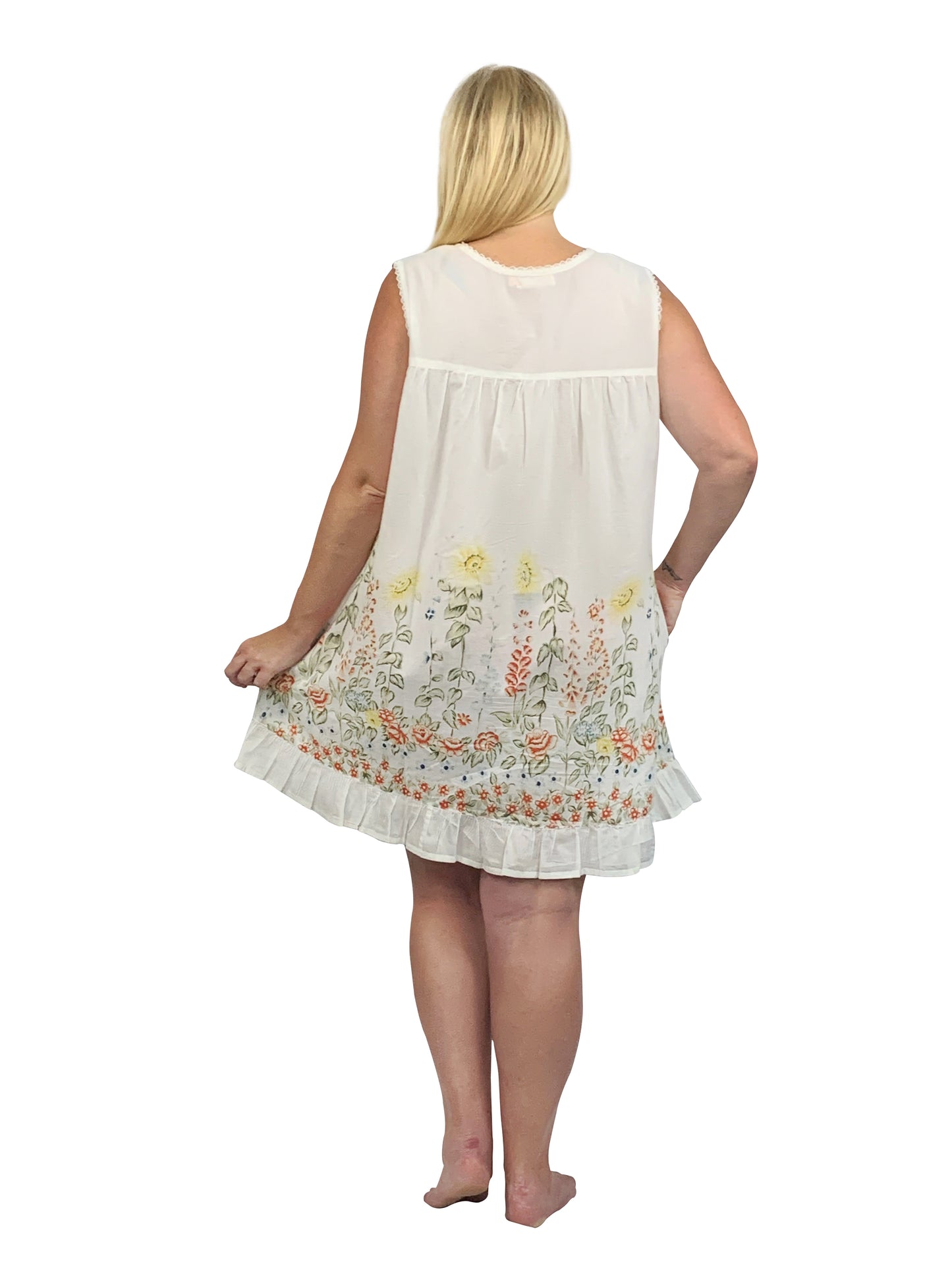 La Cera Plus Sunflower Garden Cotton Chemise - La Cera