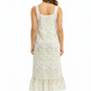 100% Cotton Lace Trim Flounce Gown White Lime Floral Print - La Cera