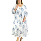 100% Cotton Lace Trim Flounce Robe Gown- Blue and White Floral Print - La Cera