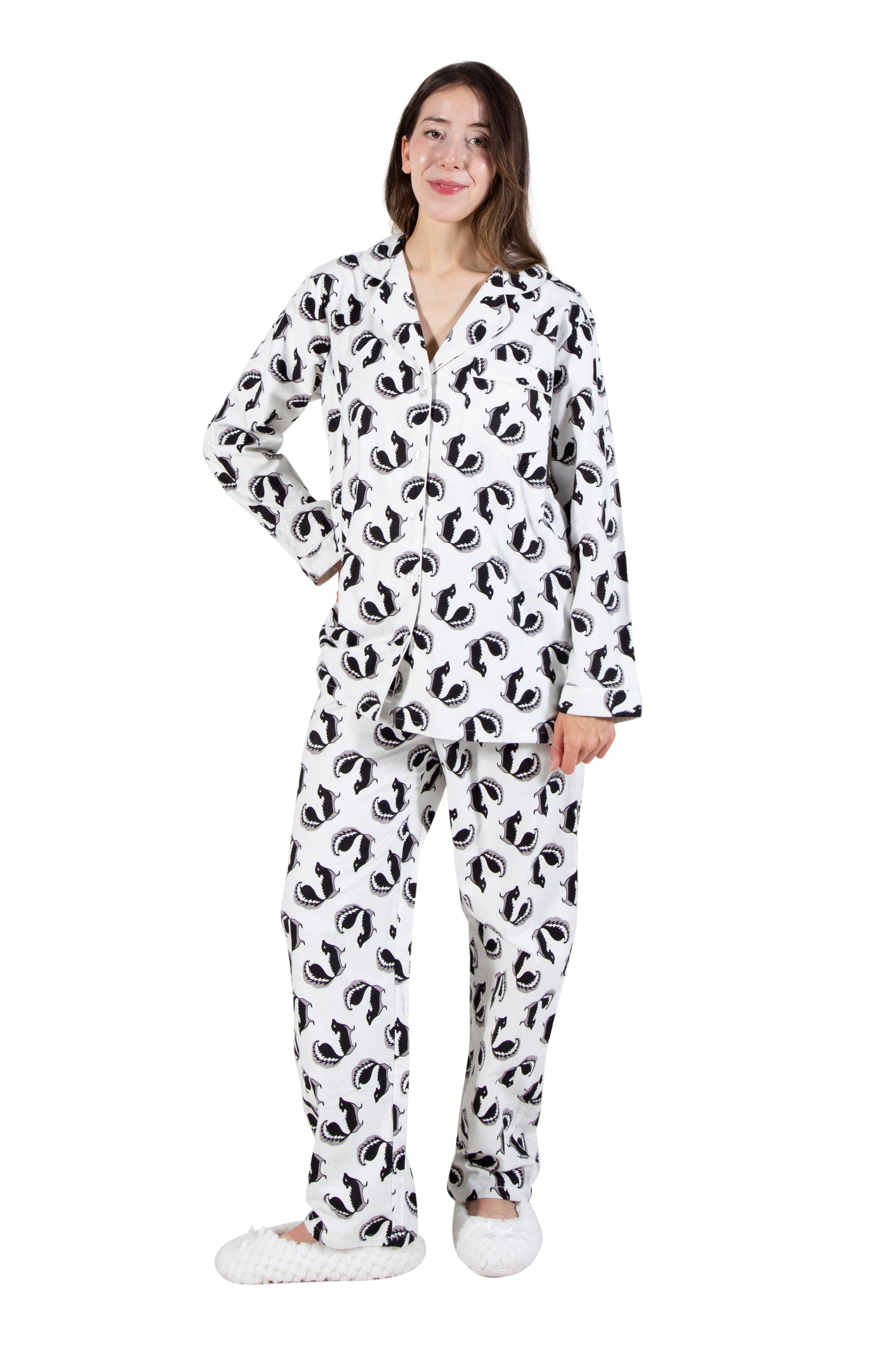La Cera Long Sleeve Printed Flannel Pajama Set - La Cera