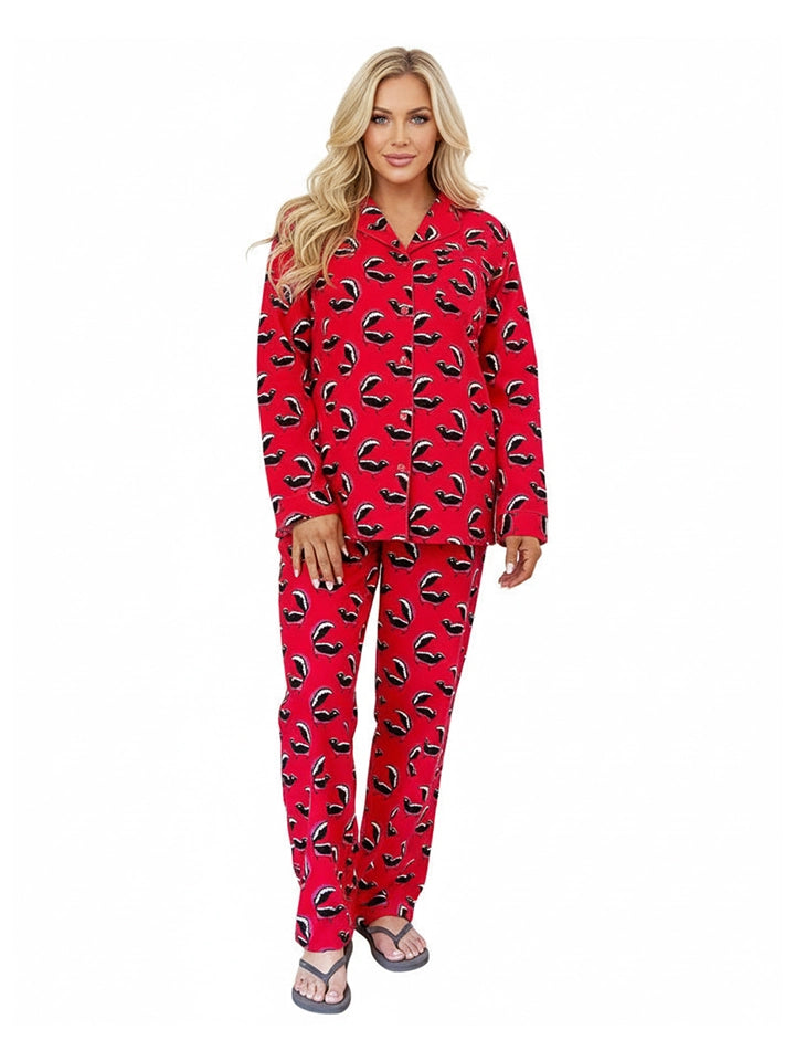 La Cera Long Sleeve Printed Flannel Pajama Set - La Cera