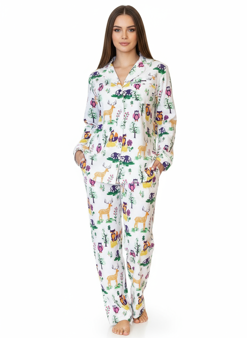 Forest Animal Flannel Pajama Set - La Cera