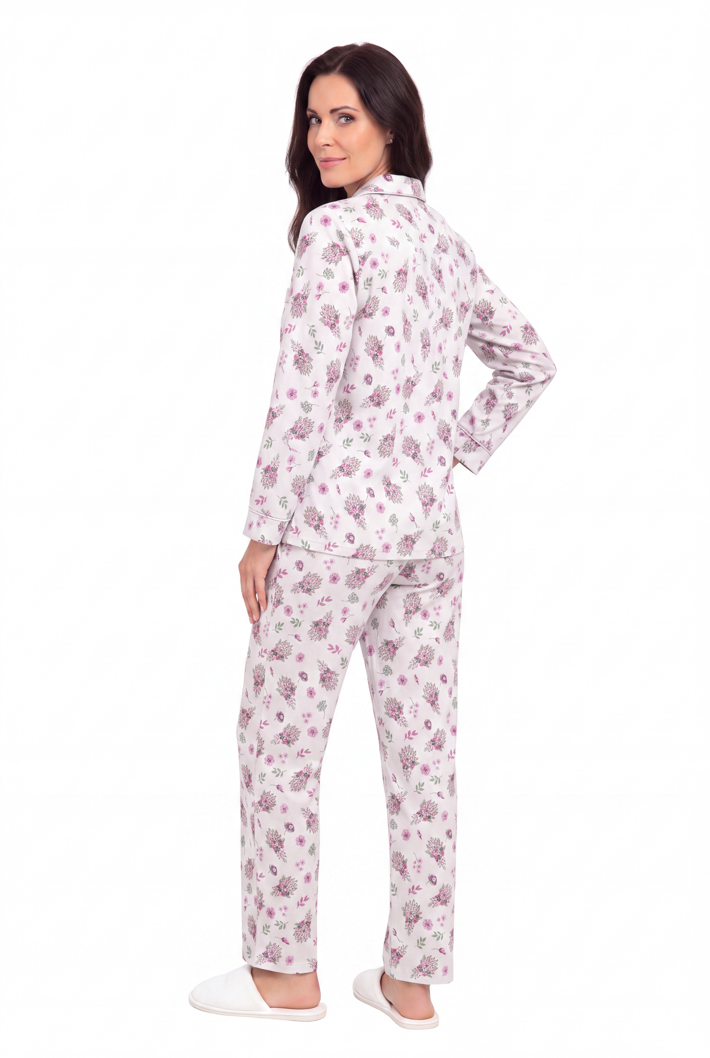 La Cera Long Sleeve Floral Flannel Pajama Set