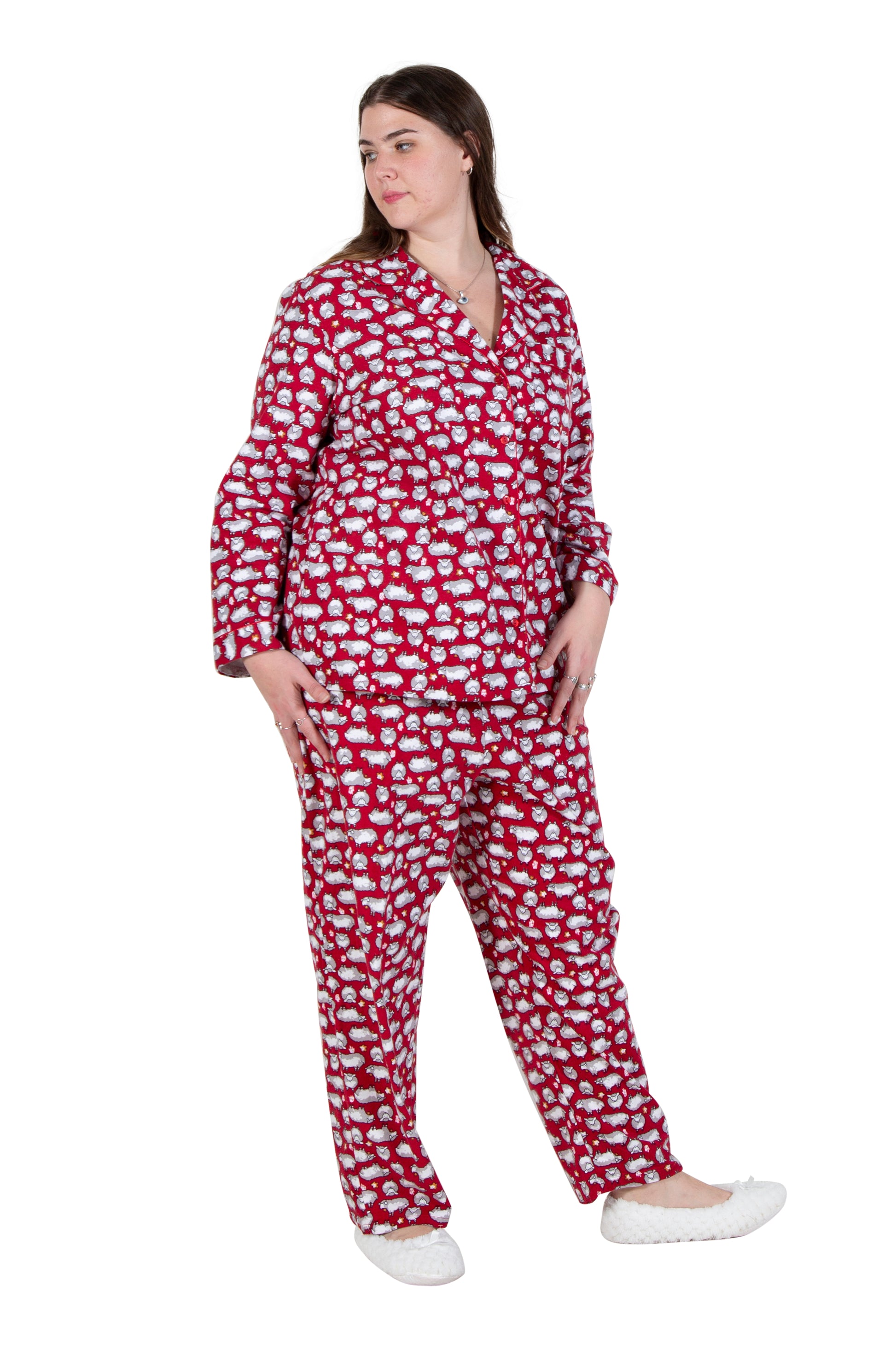 Flannel Sheep Print Plus Size Pajama Set - La Cera
