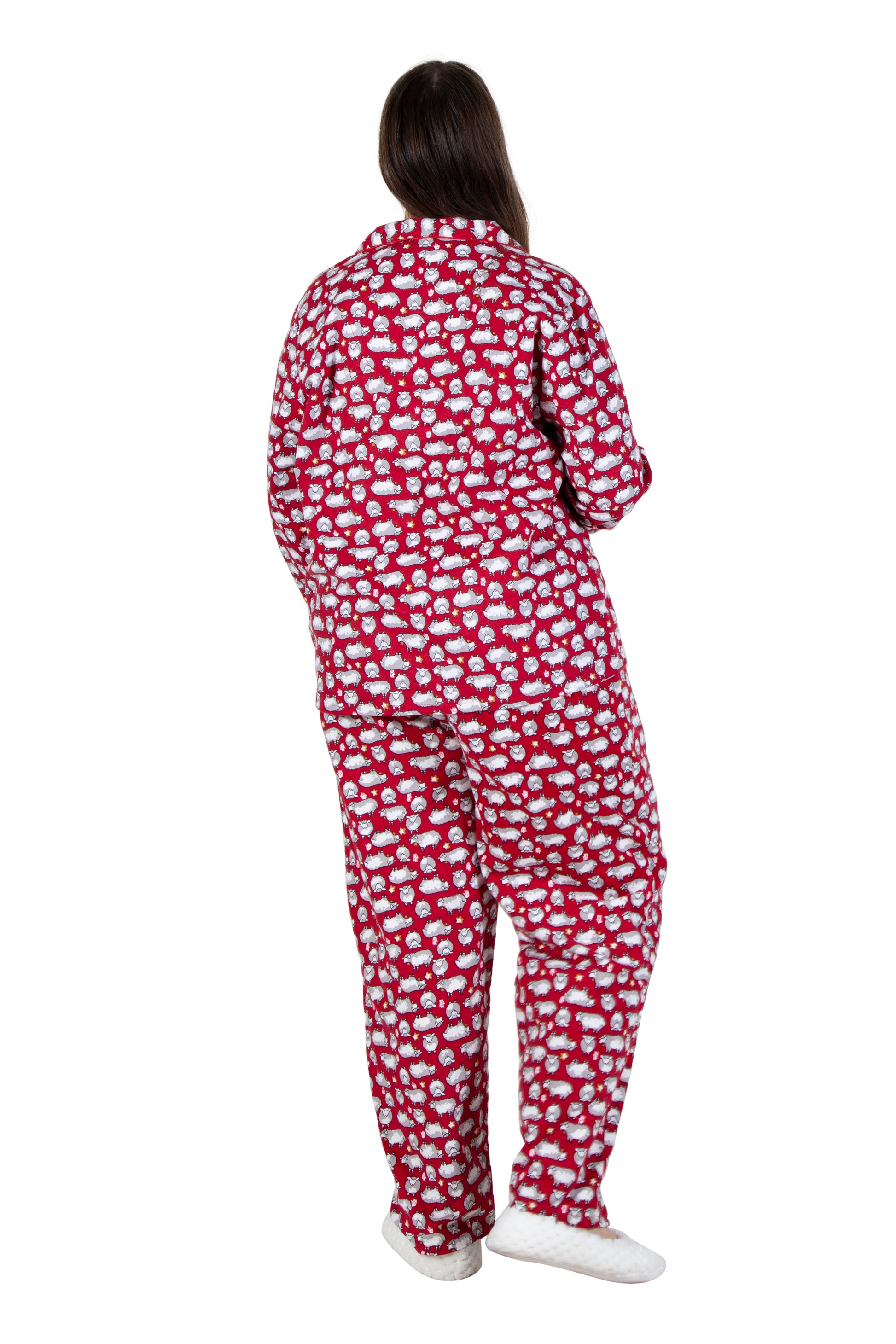 Flannel Sheep Print Plus Size Pajama Set - La Cera
