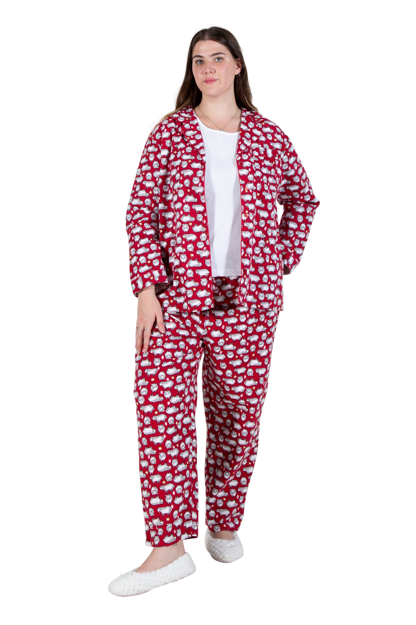 Flannel Sheep Print Plus Size Pajama Set - La Cera