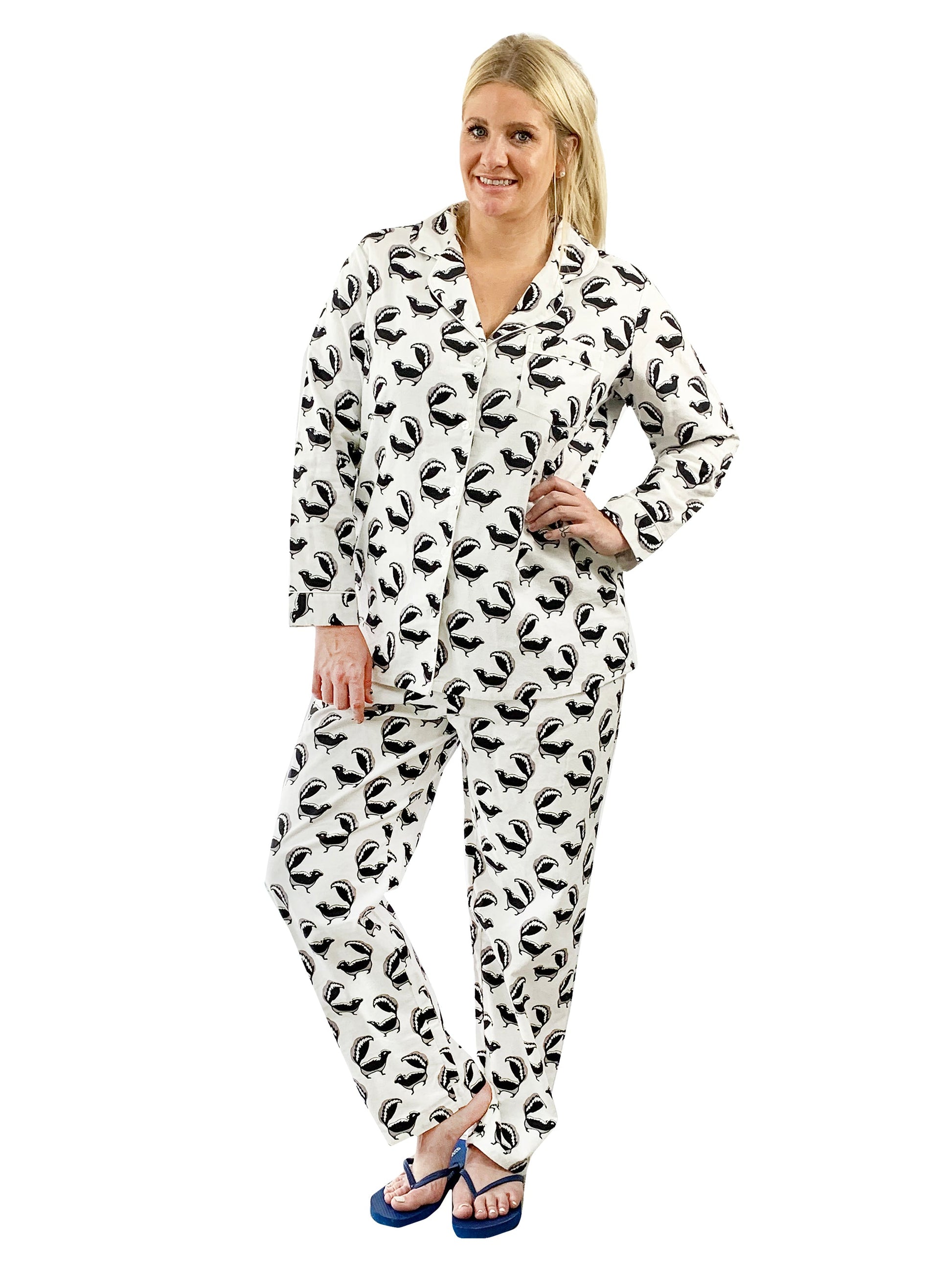 La Cera Long Sleeve Printed Flannel Pajama Set - La Cera