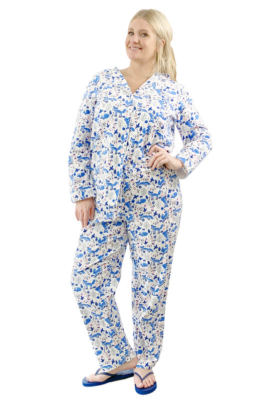 La Cera Long Sleeve Printed Flannel Pajama Set - La Cera