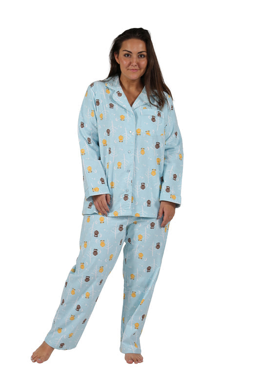 La Cera Long Sleeve Printed Flannel Pajama Set - La Cera