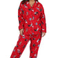 La Cera Long Sleeve Printed Flannel Pajama Set - La Cera