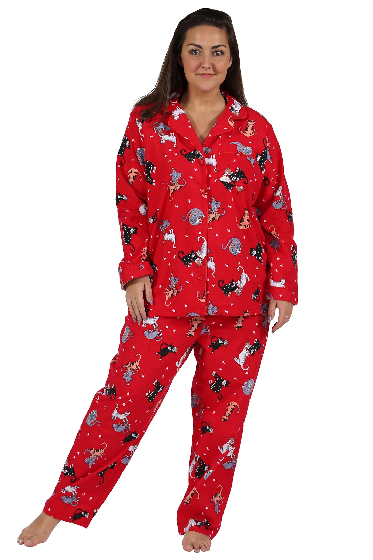 La Cera Long Sleeve Printed Flannel Pajama Set - La Cera