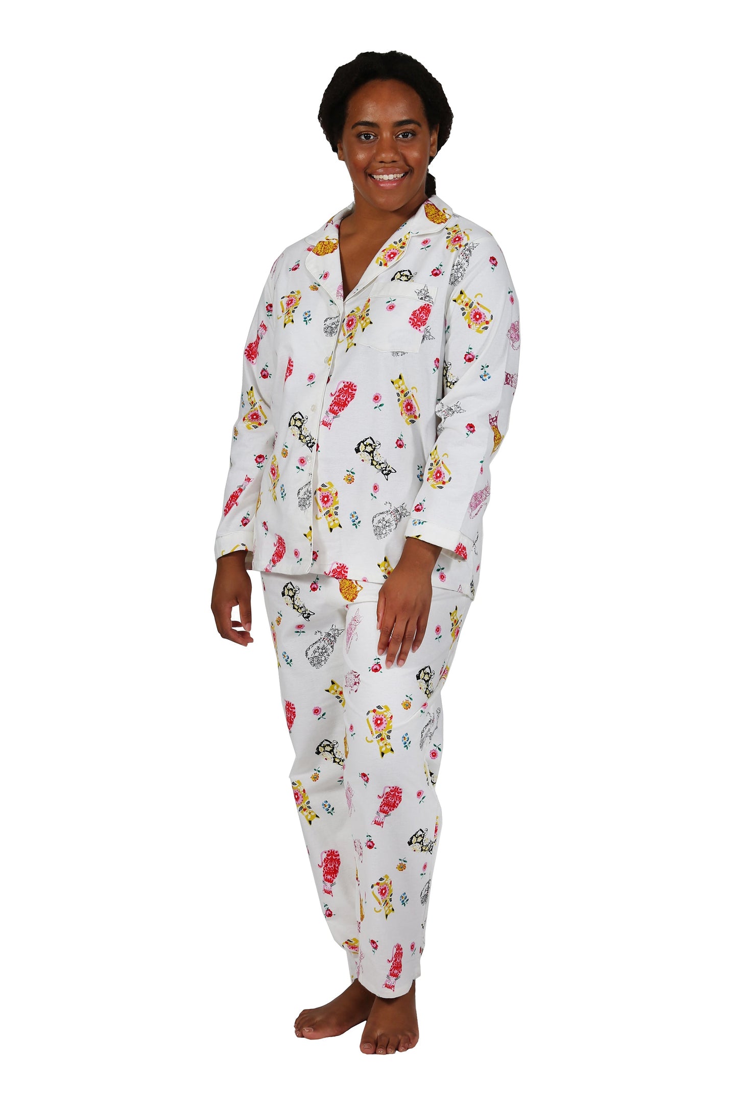 La Cera Long Sleeve Printed Flannel Pajama Set - La Cera