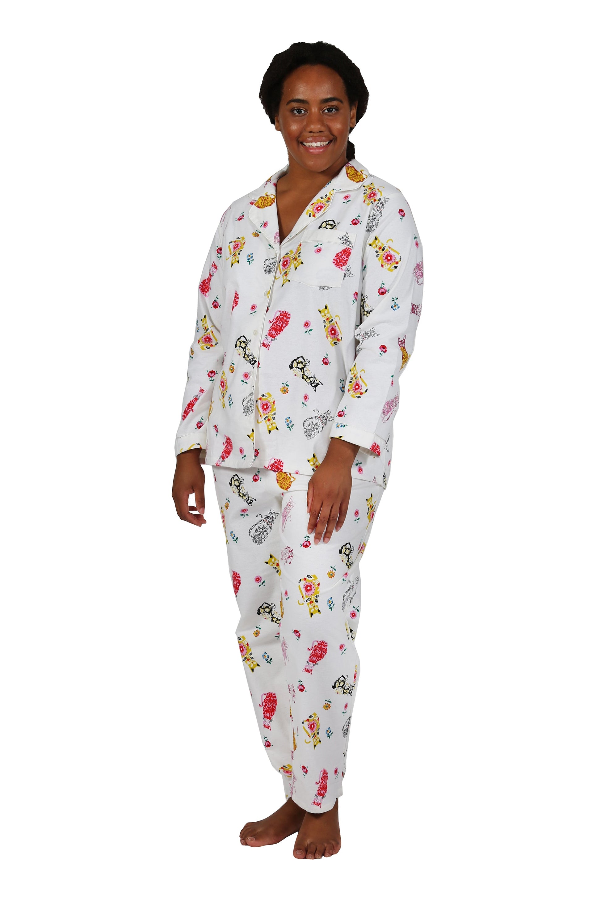 La Cera Long Sleeve Printed Flannel Pajama Set - La Cera