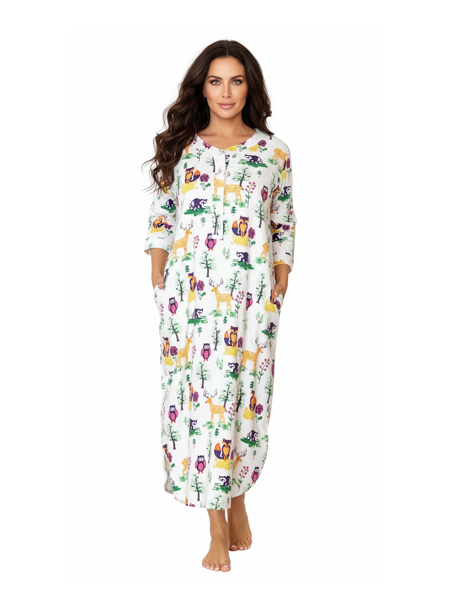 Forest Animals Flannel Henley Night Shirt - La Cera
