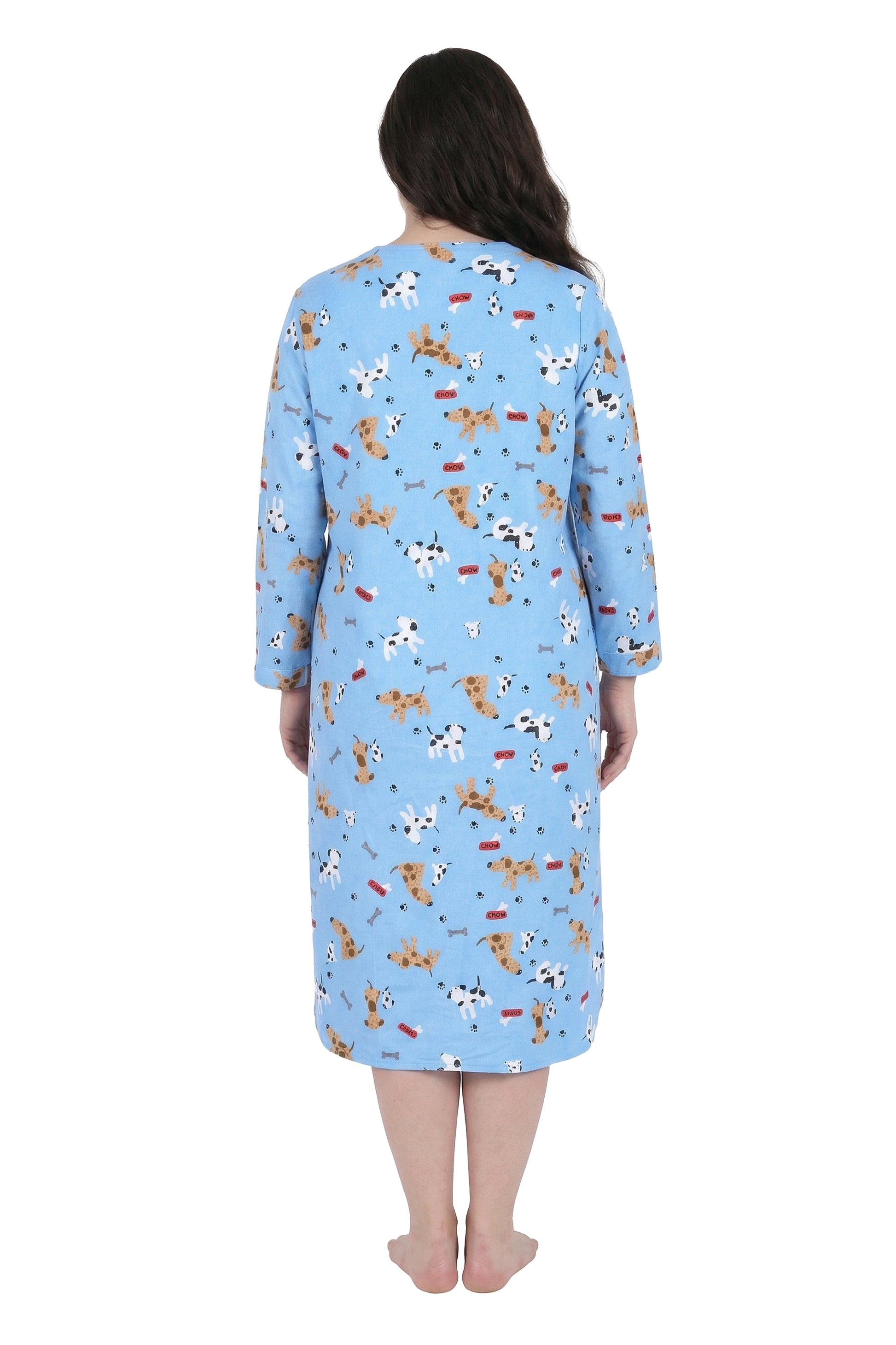 Dog Print Flannel Plus Size Nightshirt - La Cera