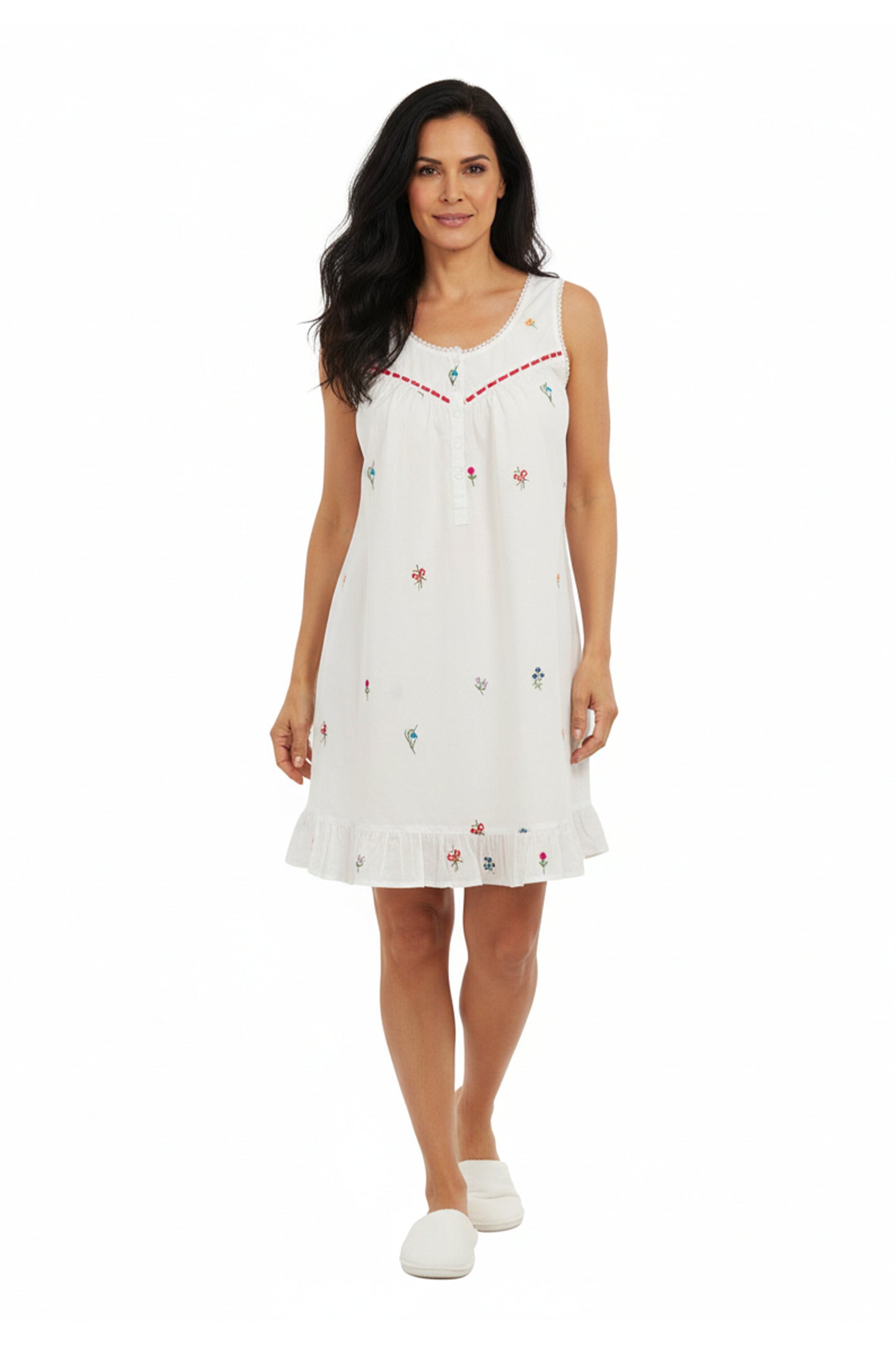 La Cera Embroidered Flower Chemise - La Cera