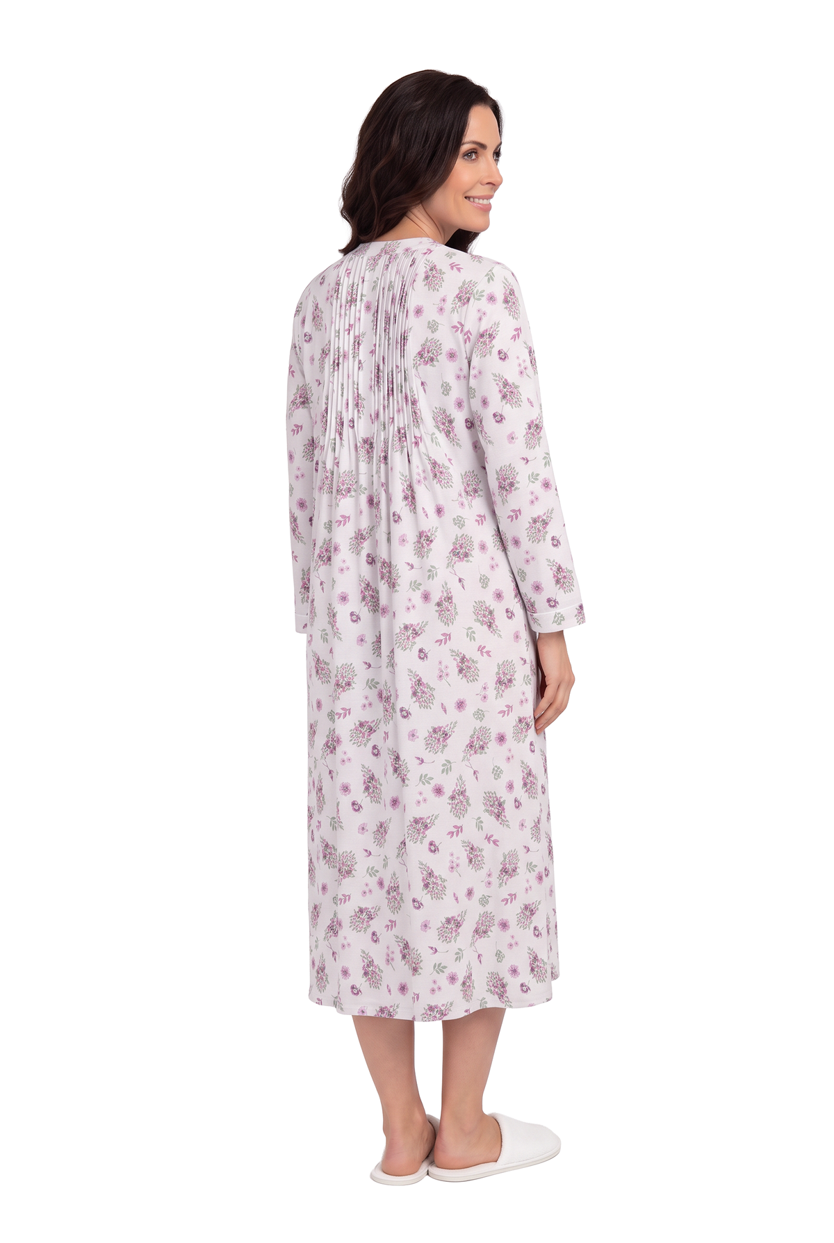 Printed Flannel Nightgown With Release Pleats
