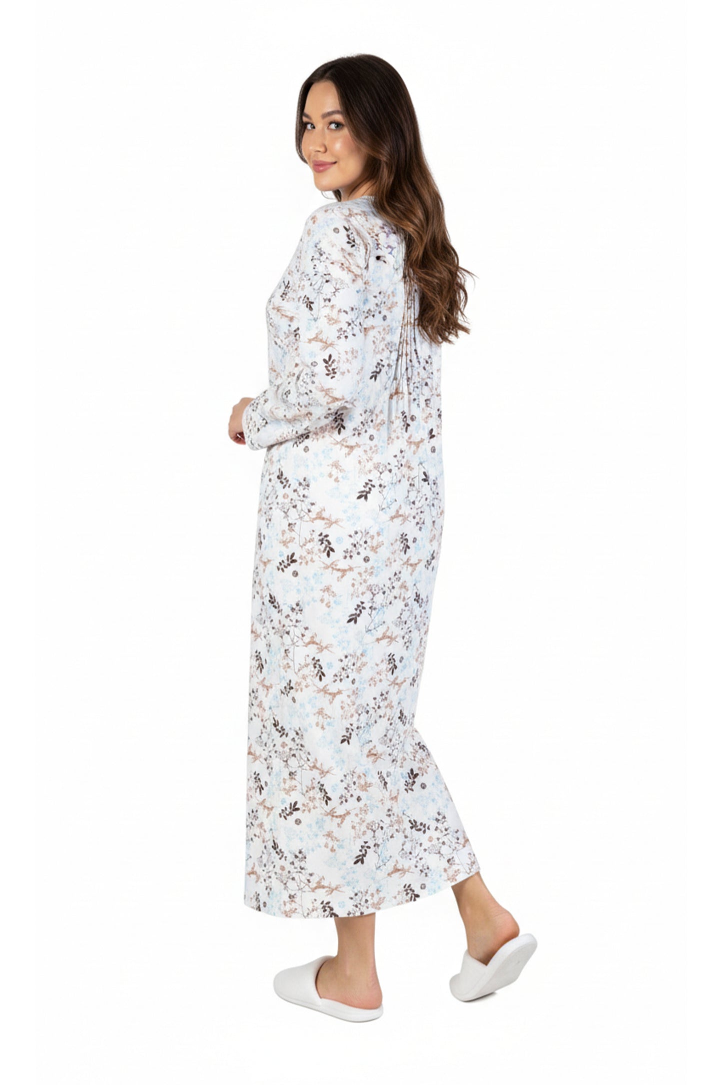 Plus Size Printed Flannel Nightgown With Release Pleats - La Cera