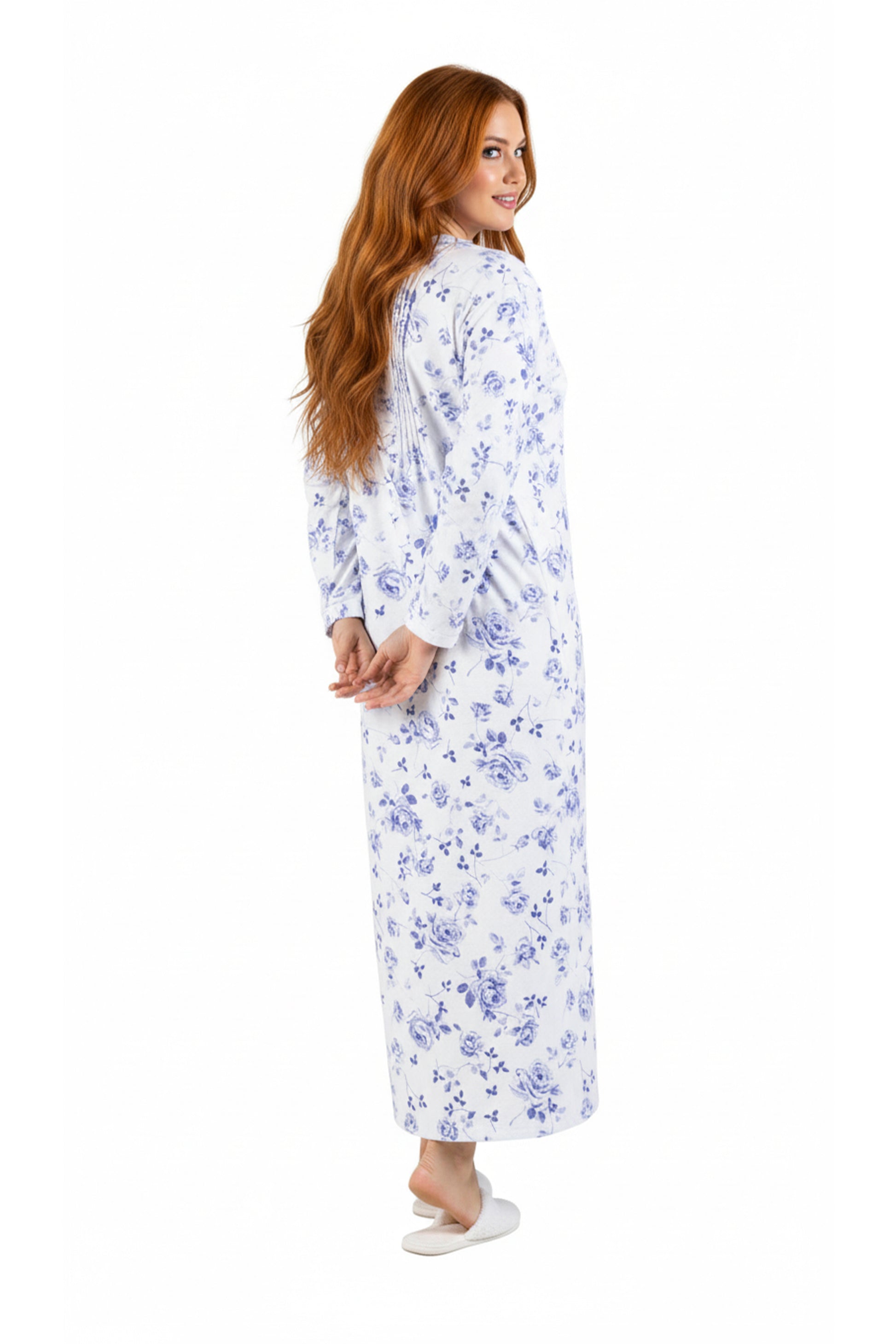 Plus Size Printed Flannel Nightgown With Release Pleats - La Cera