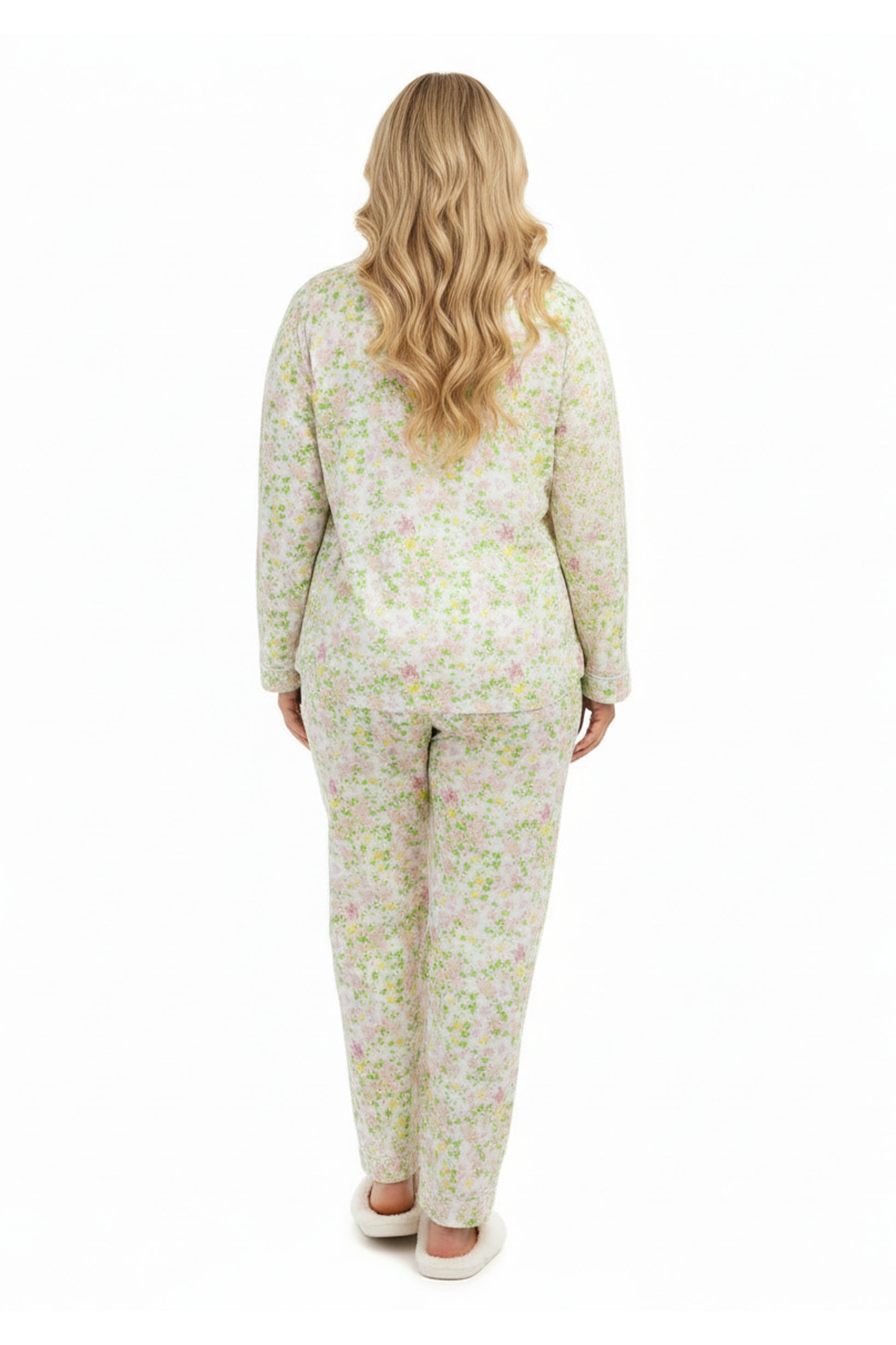 Plus Size La Cera White Lime Floral Pajama Set - La Cera