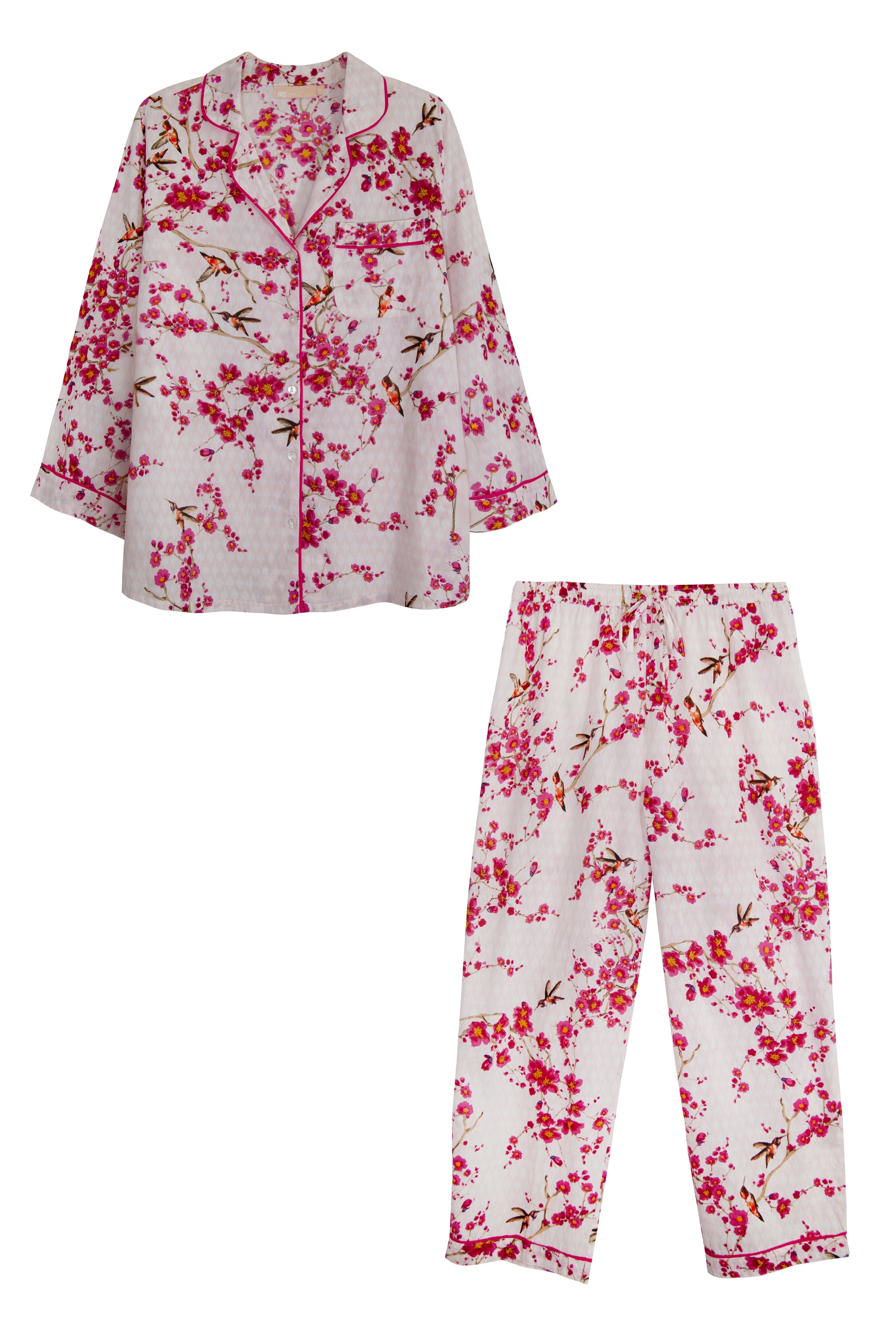 La Cera Cherry Blossom Cotton Pajama Set - La Cera
