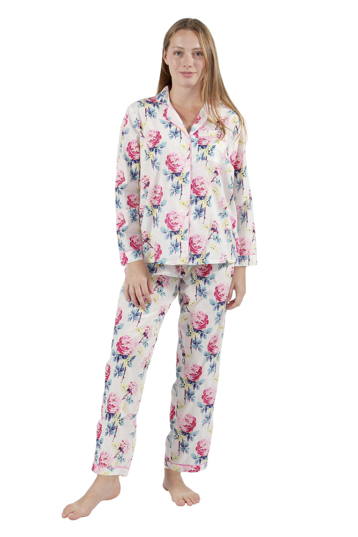 Conjunto de pijama floral de manga 3/4 100% algodón