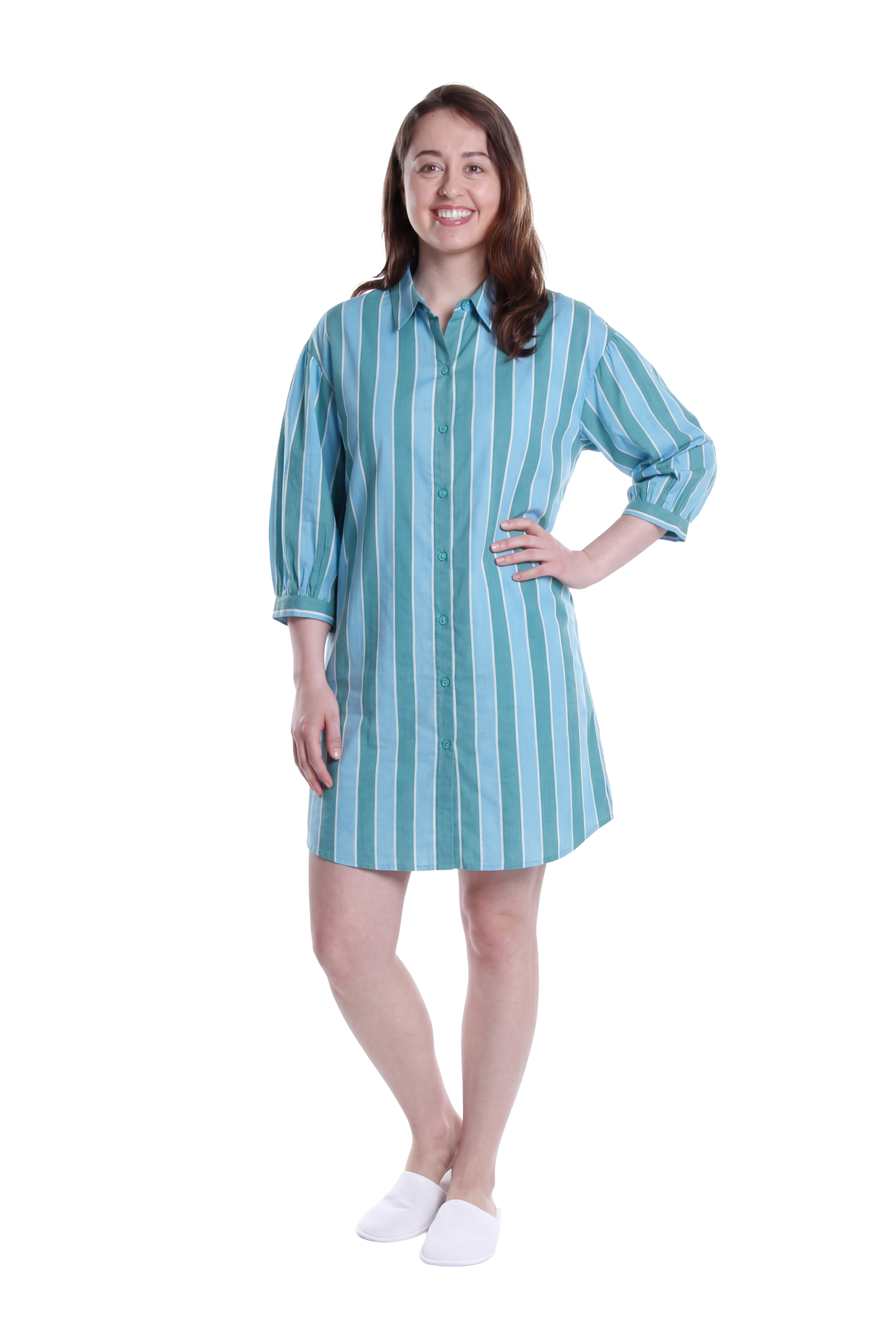 La Cera Oversized Stripe Print Night Shirt - La Cera