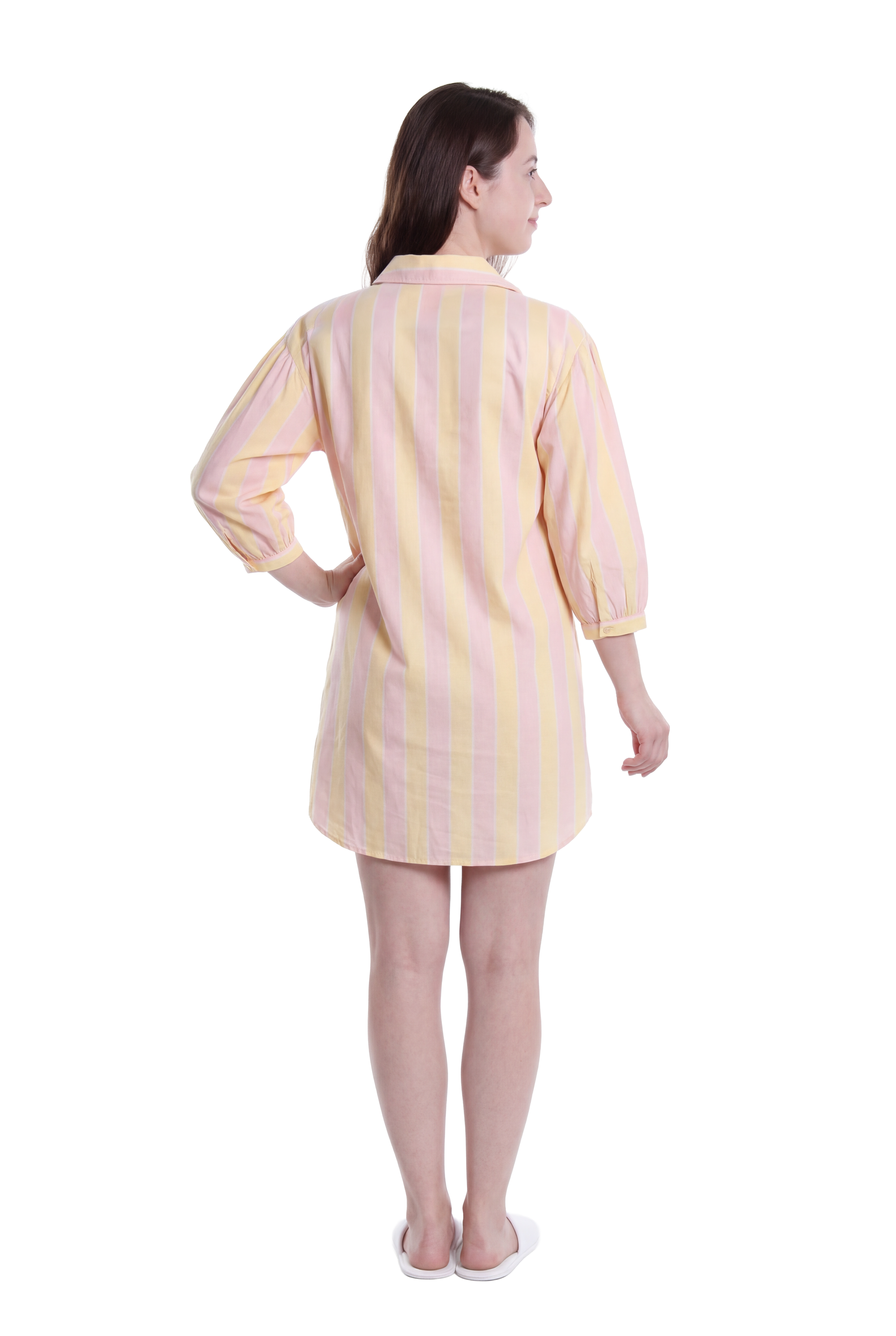 La Cera Oversized Stripe Print Night Shirt - La Cera
