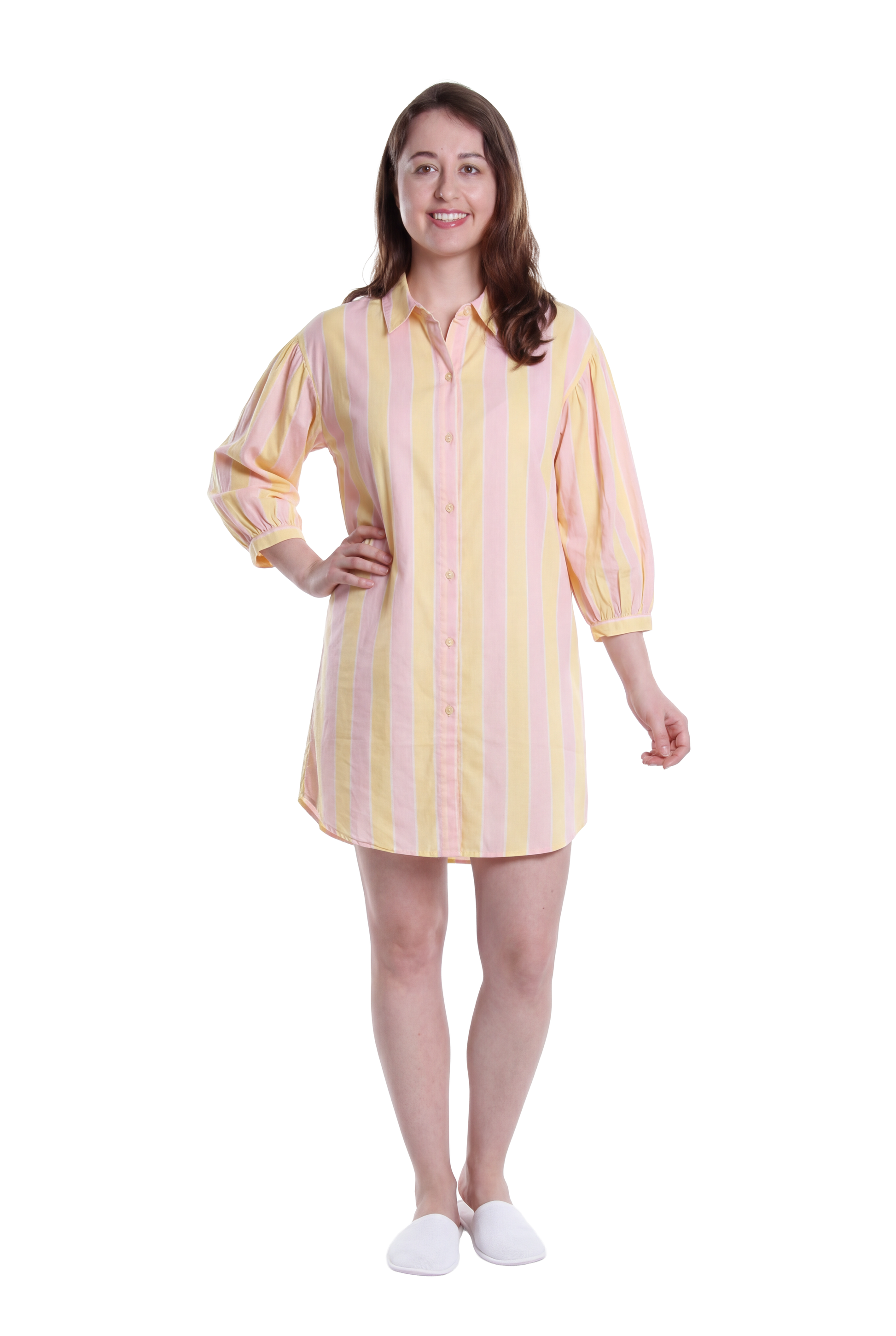 La Cera Oversized Stripe Print Night Shirt - La Cera