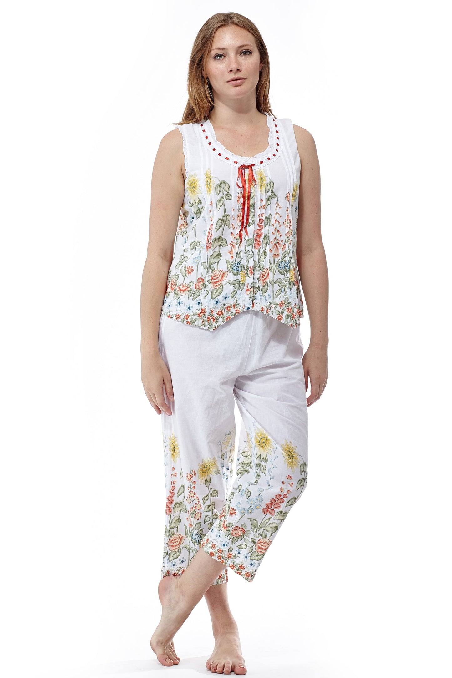 100% Cotton PJs-  Blue and White Floral Print - La Cera