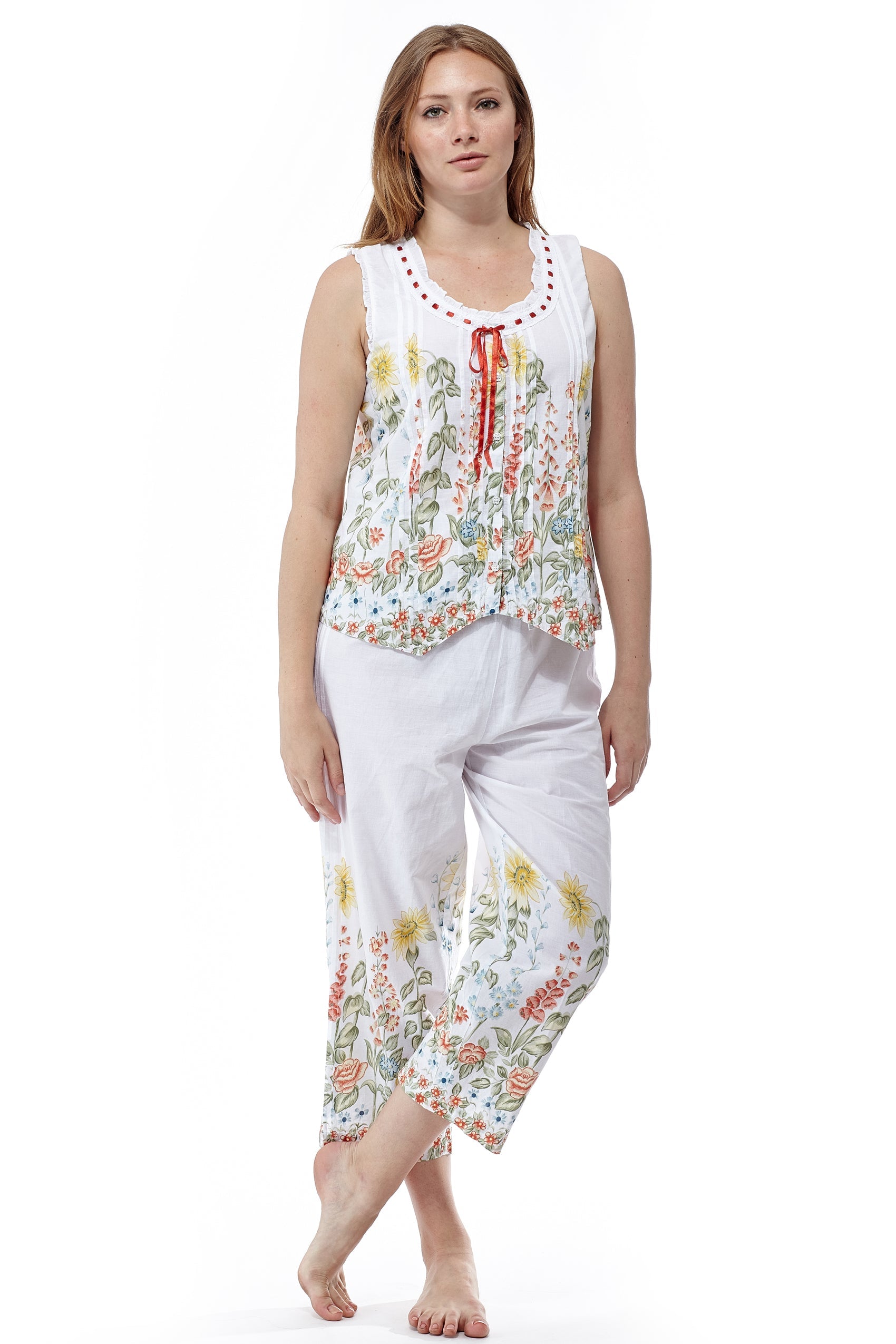 100% Cotton PJs-  Blue and White Floral Print - La Cera