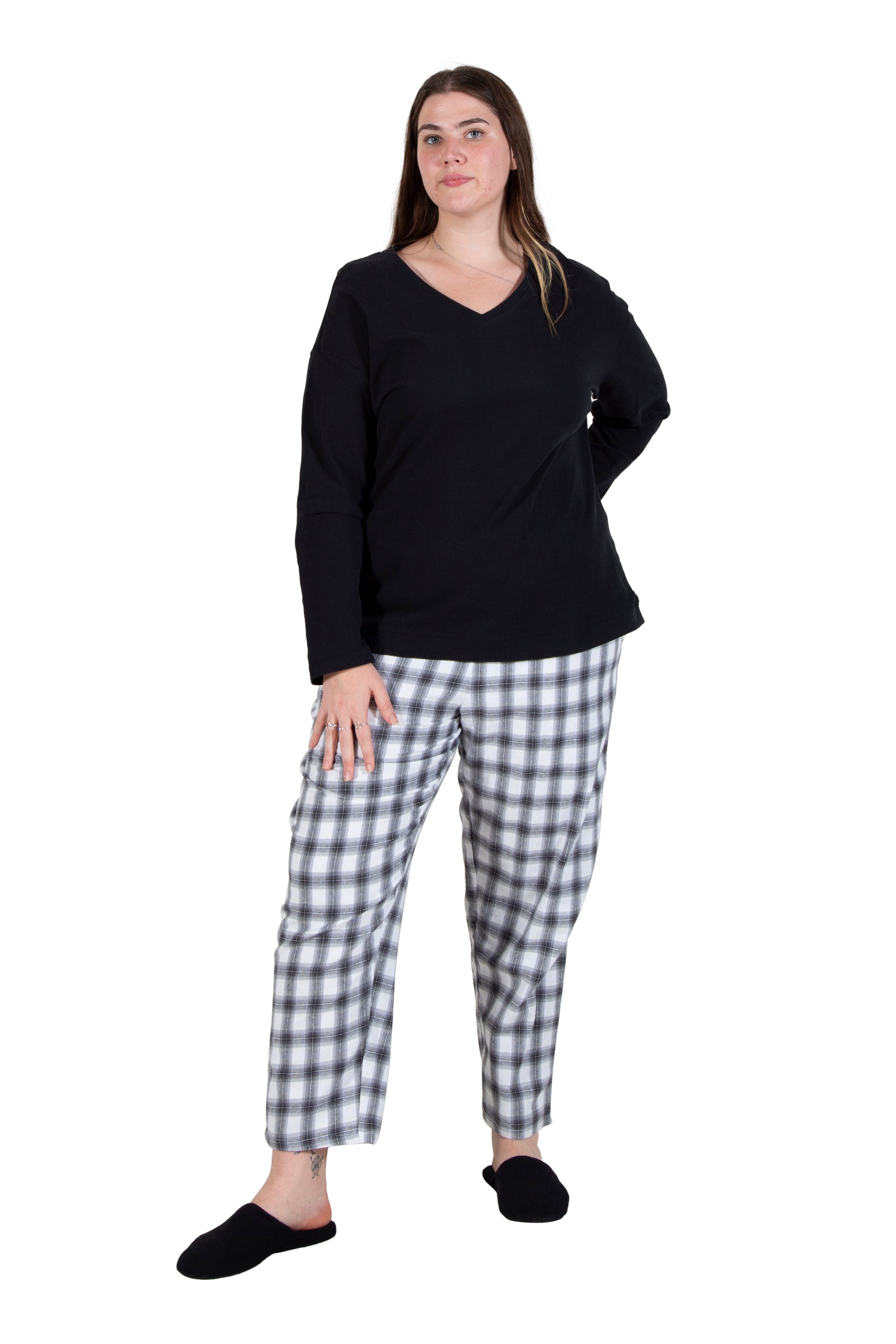 Plus Flannel Plaid and Cotton Knit PJ - La Cera