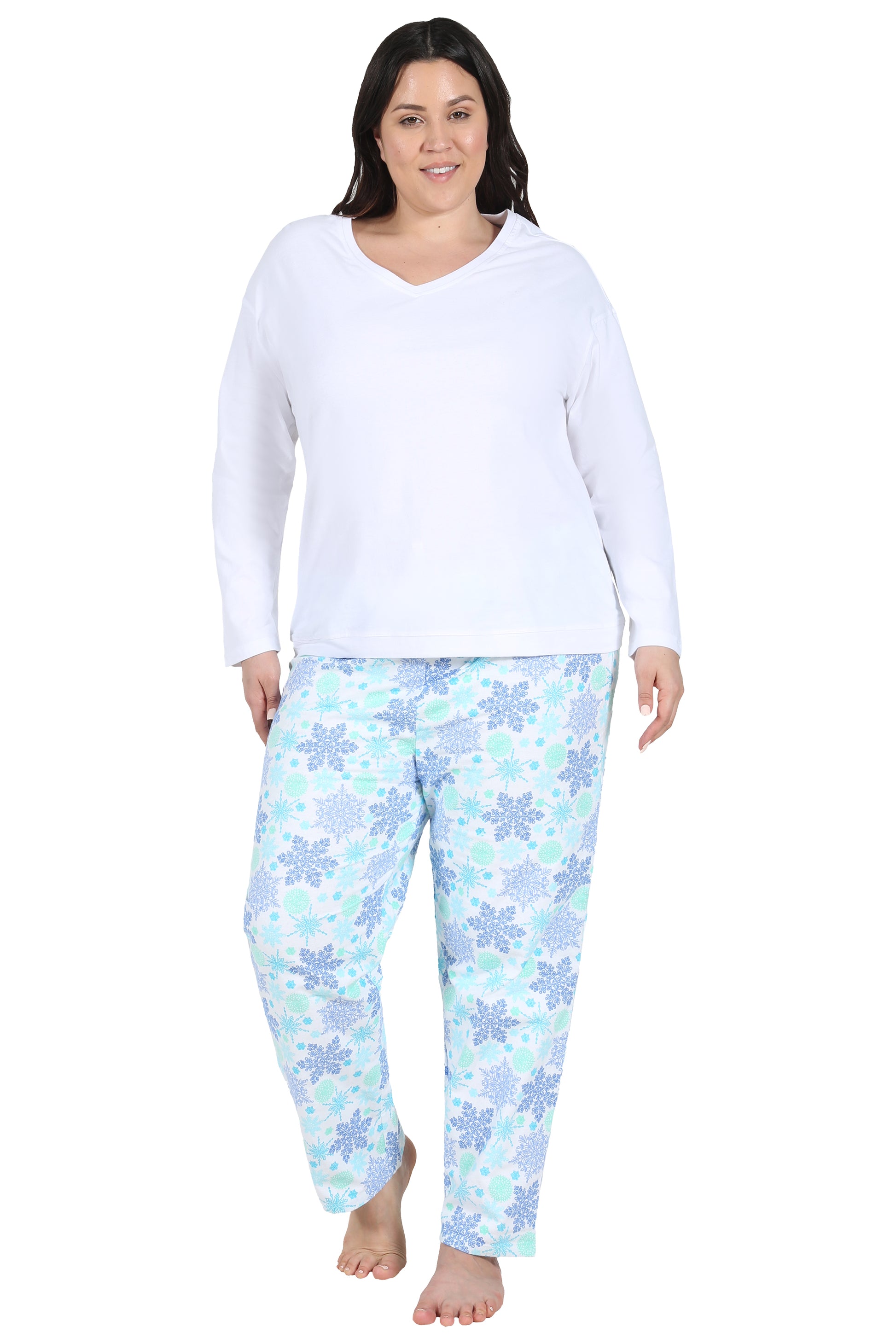 Snow Flake Flannel Plus Size Pajama Set - La Cera