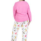 Pink Flannel Cat Print Plus Size Pajama Set - La Cera