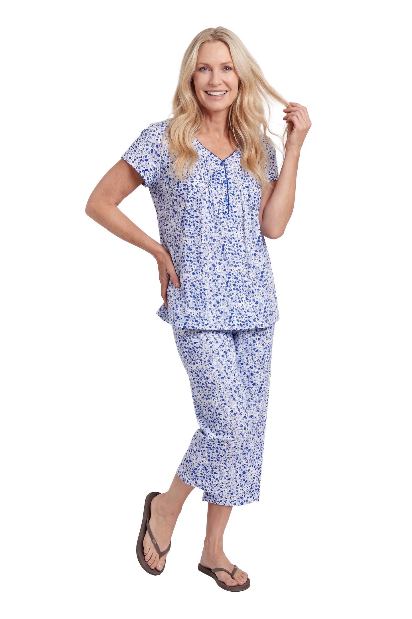 La Cera Cotton Knit Capri PJ - La Cera