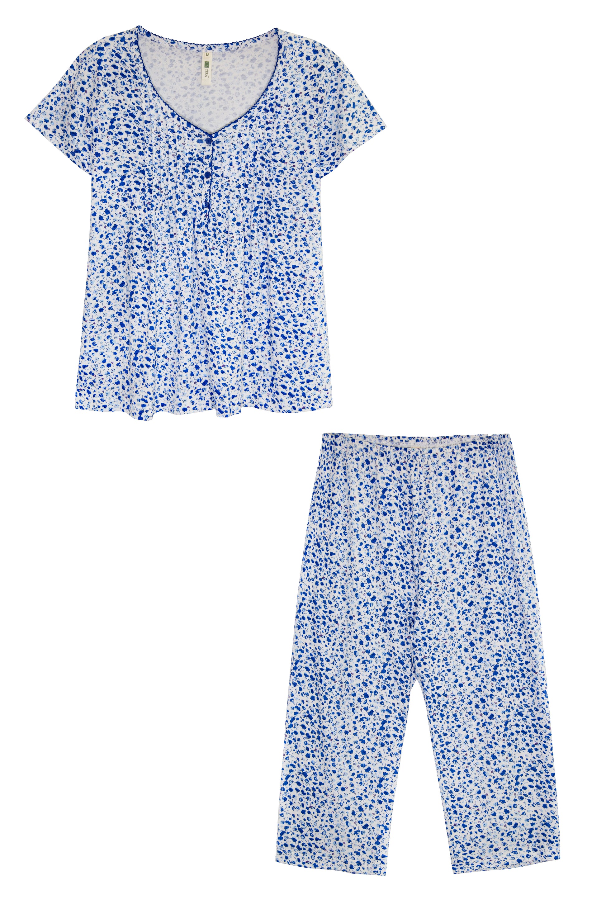 La Cera Cotton Knit Capri PJ - La Cera