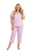 La Cera Plus Size Pin Stripe Cotton Knit Capri PJ - La Cera