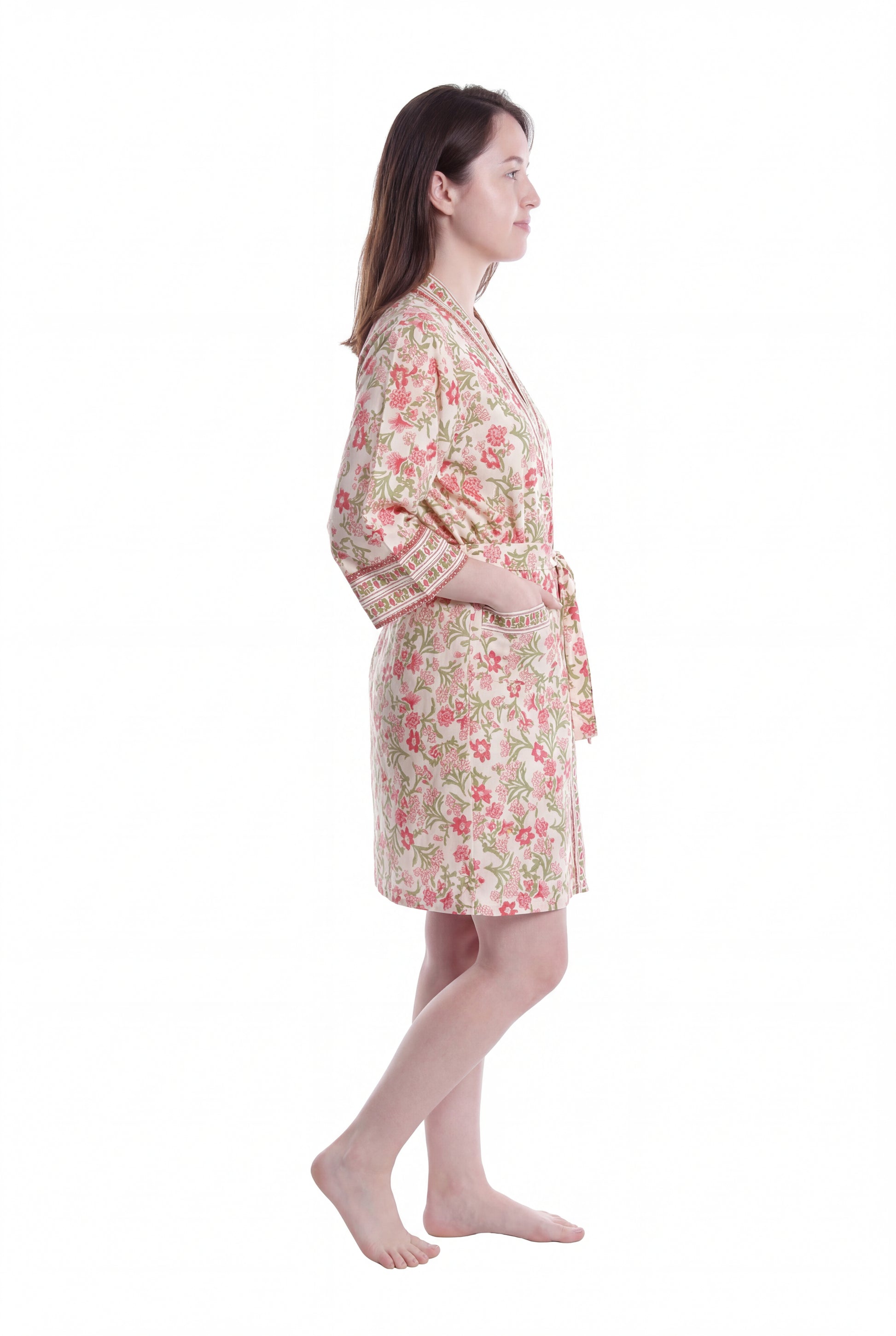 La Cera Short Floral Wrap Robe - La Cera