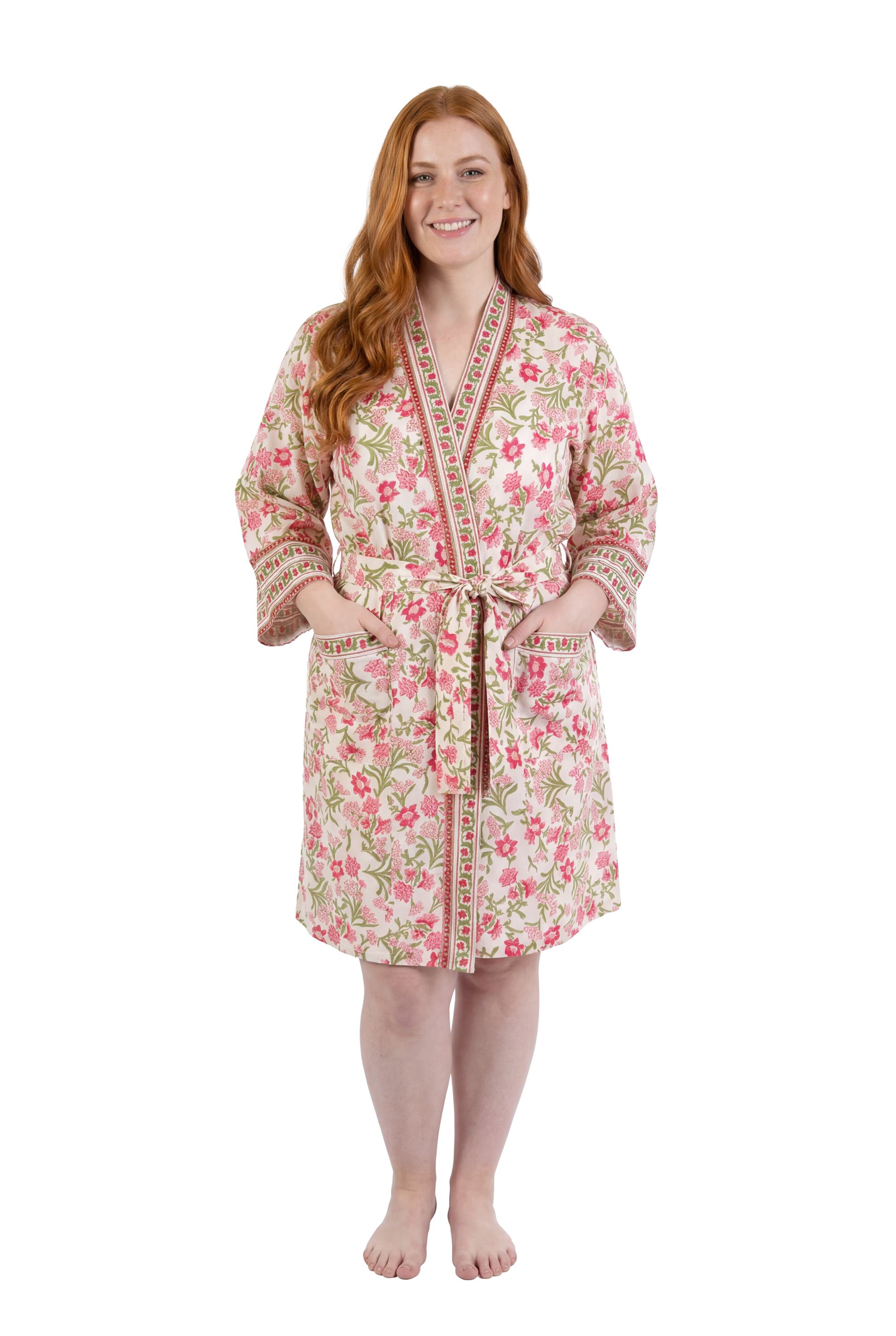 Plus Size La Cera Short Floral Wrap Robe - La Cera