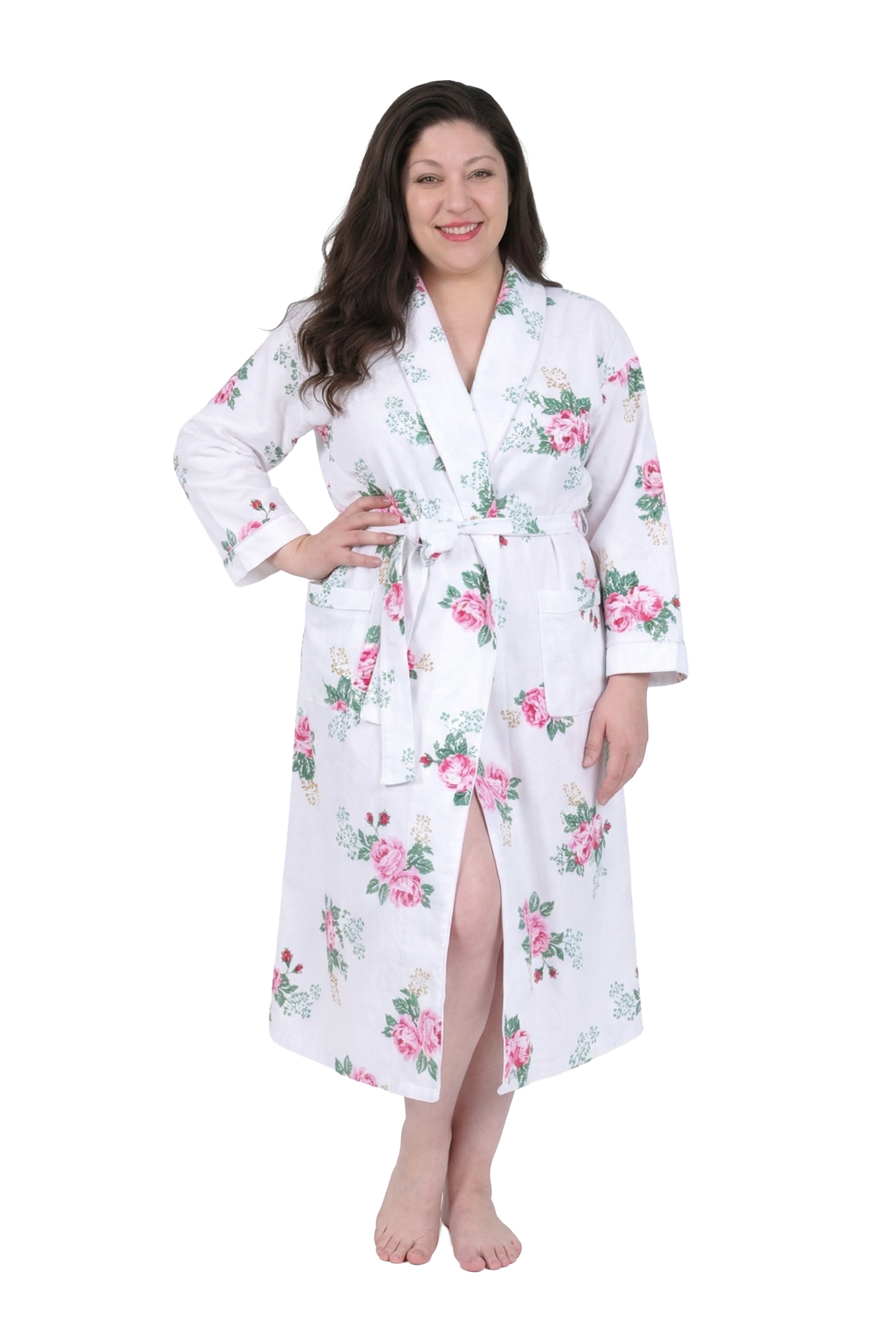 Flannel Floral Plus Size Robe - La Cera