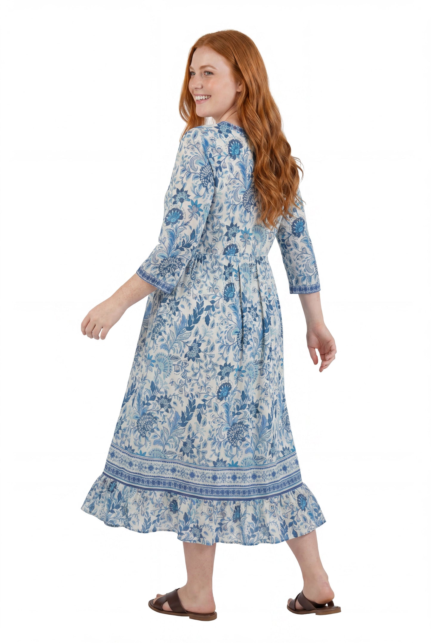 La Cera 3/4 Sleeve Square Neck Tier Dress - La Cera