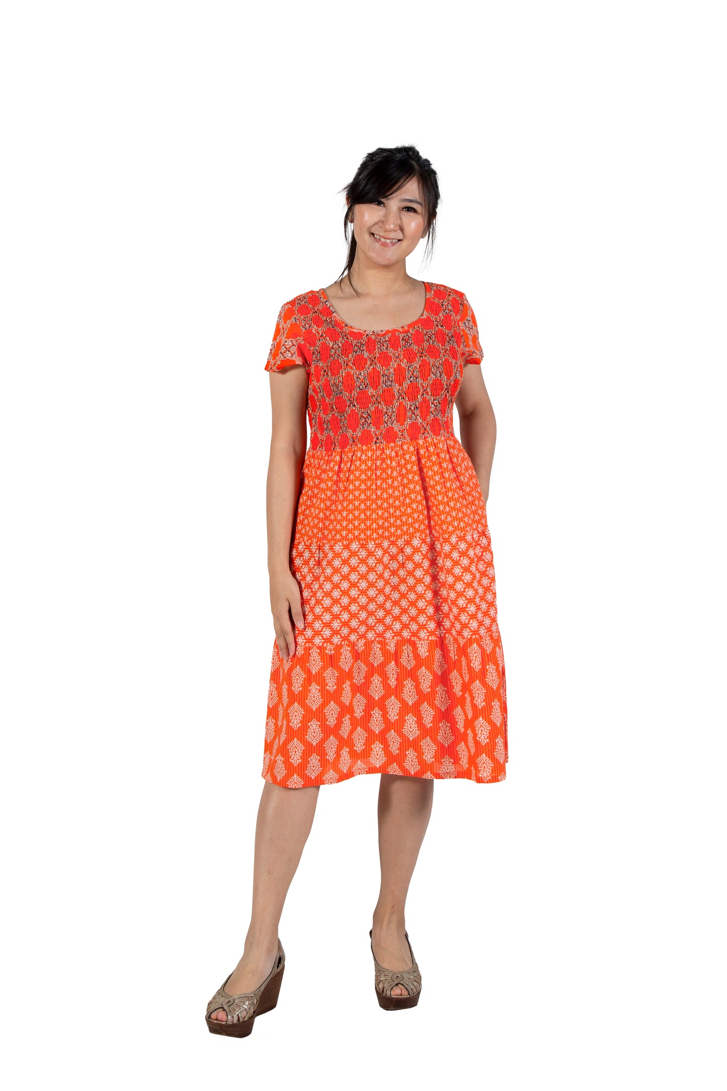 La Cera Cap Sleeve Short Smock Tier Dress